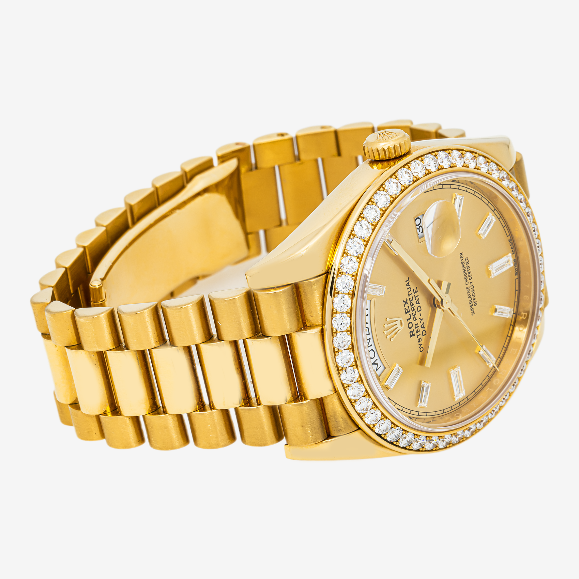 ROLEX DAY-DATE II 41MM 218348 CHAMPAGNE BAGUETTE DIAMOND DIAL DIAMOND BEZEL YELLOW GOLD PRESIDENTial