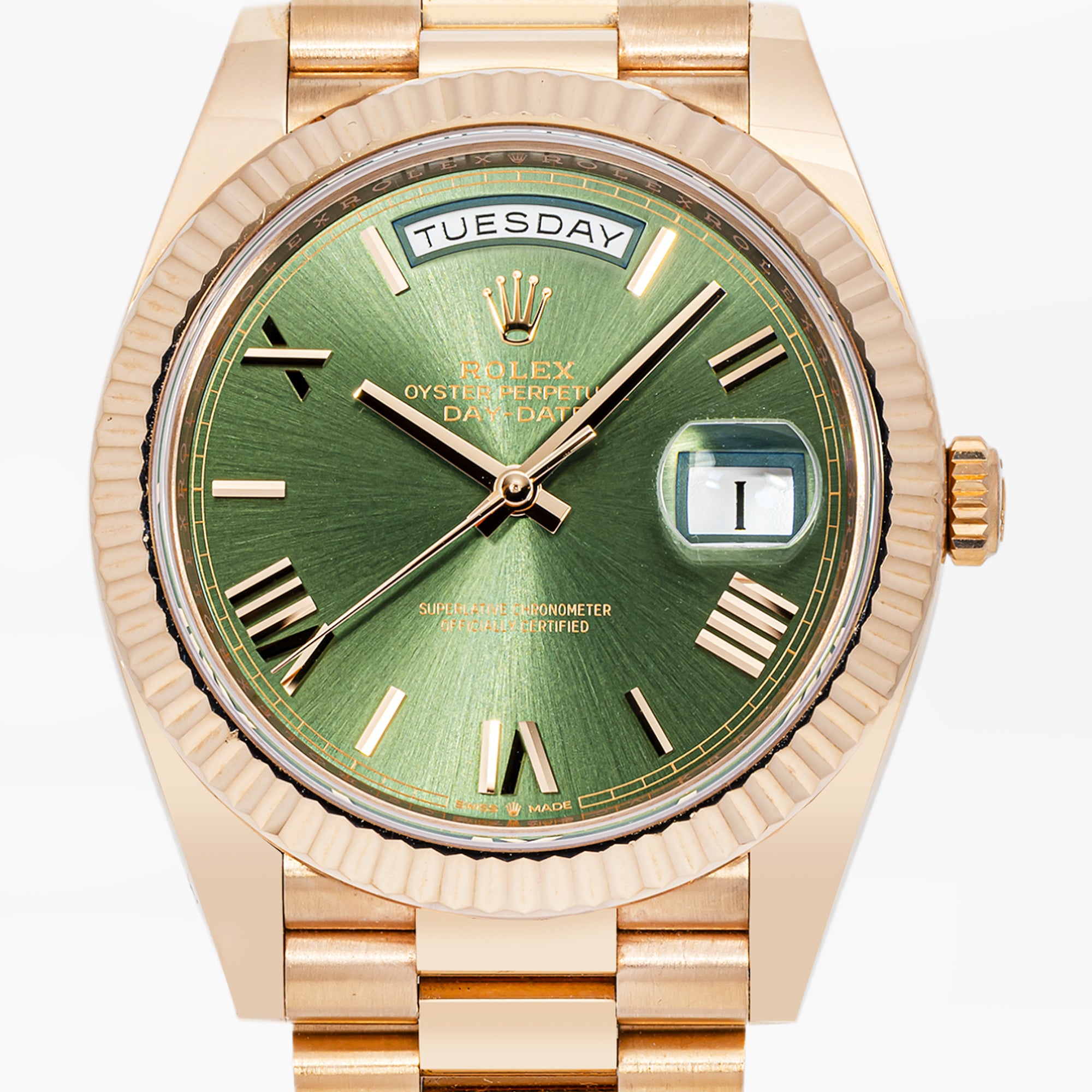ROLEX DAY-DATE 40MM 228235 ROSE GOLD OLIVE GREEN DIAL