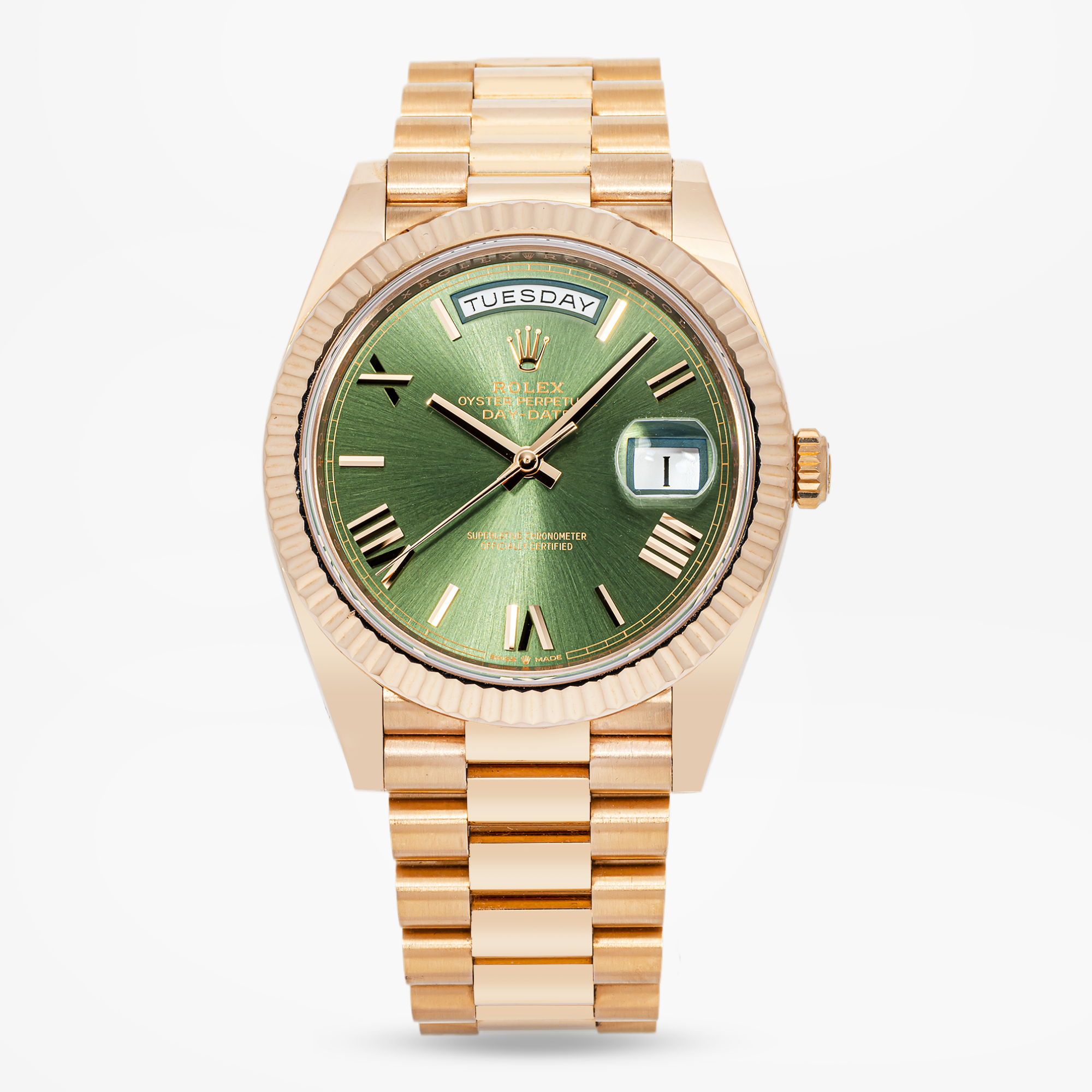 ROLEX DAY-DATE 40MM 228235 ROSE GOLD OLIVE GREEN DIAL