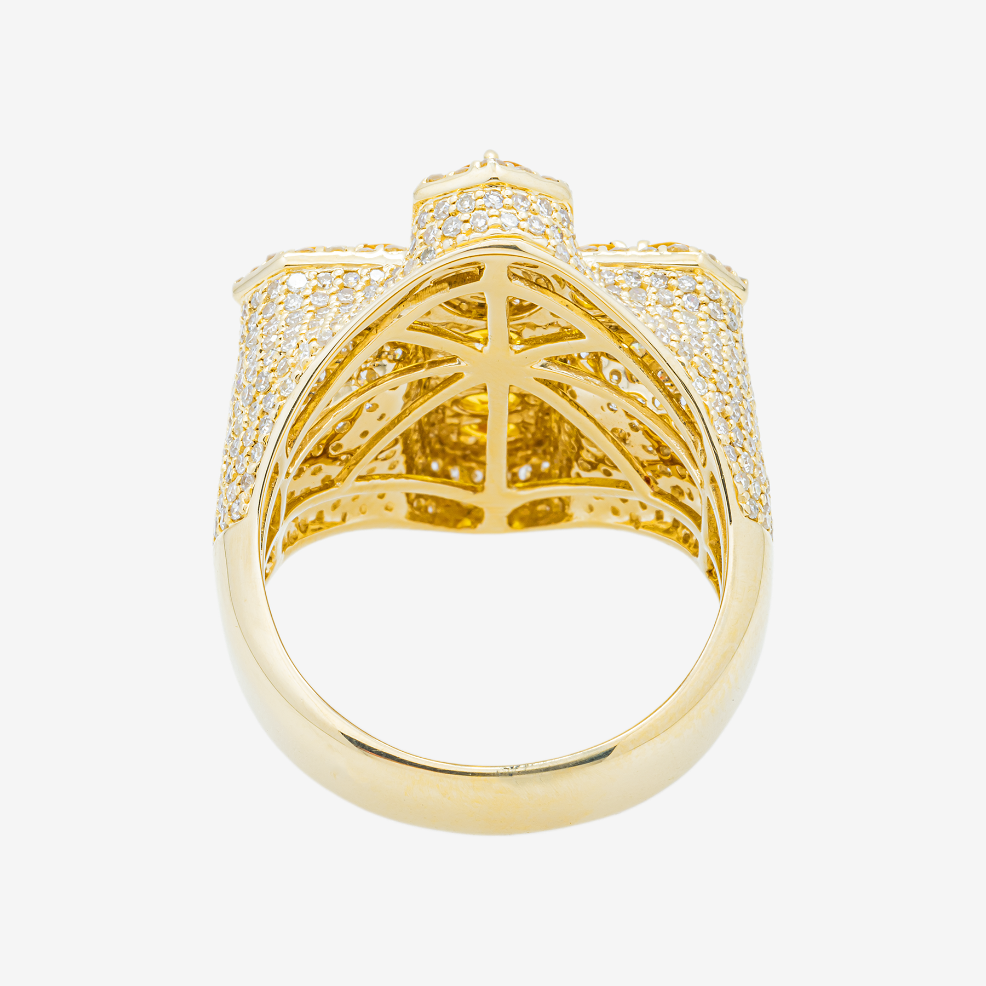 14K CITRINE & DIAMOND PAVE DOME CROSS OVAL YELLOW CITRINE RELIGIOUS CROSS RING IN YG