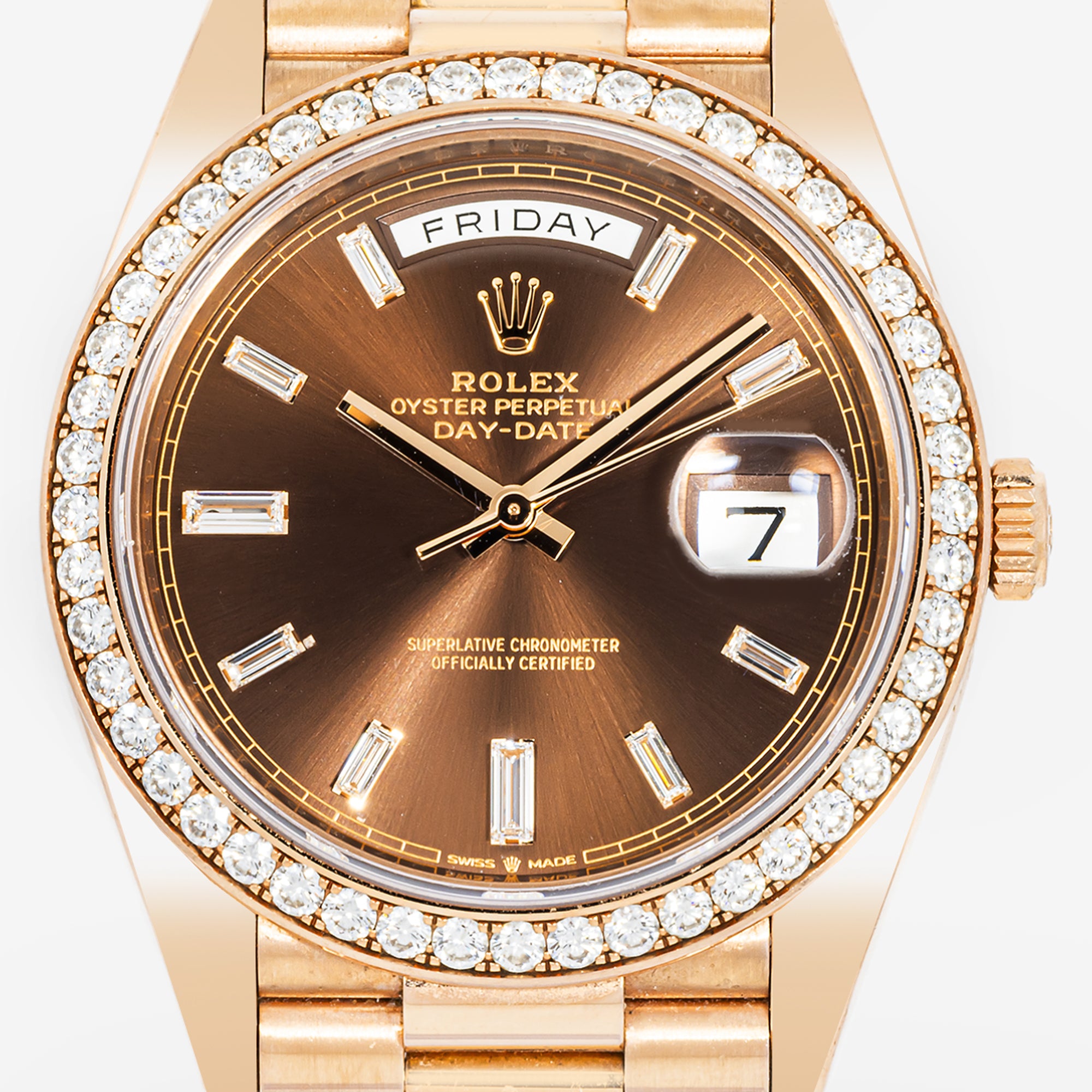 ROLEX DAY-DATE 40MM 228235 ROSE GOLD CHOCOLATE DIAMOND DIAL