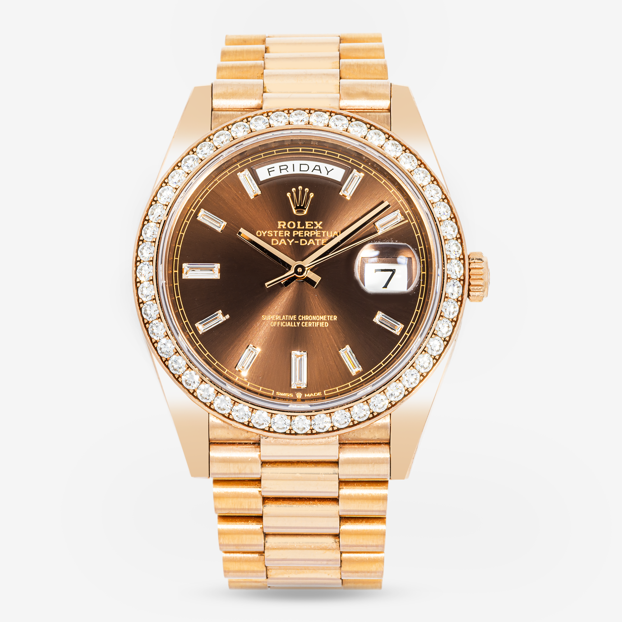 ROLEX DAY-DATE 40MM 228235 ROSE GOLD CHOCOLATE DIAMOND DIAL