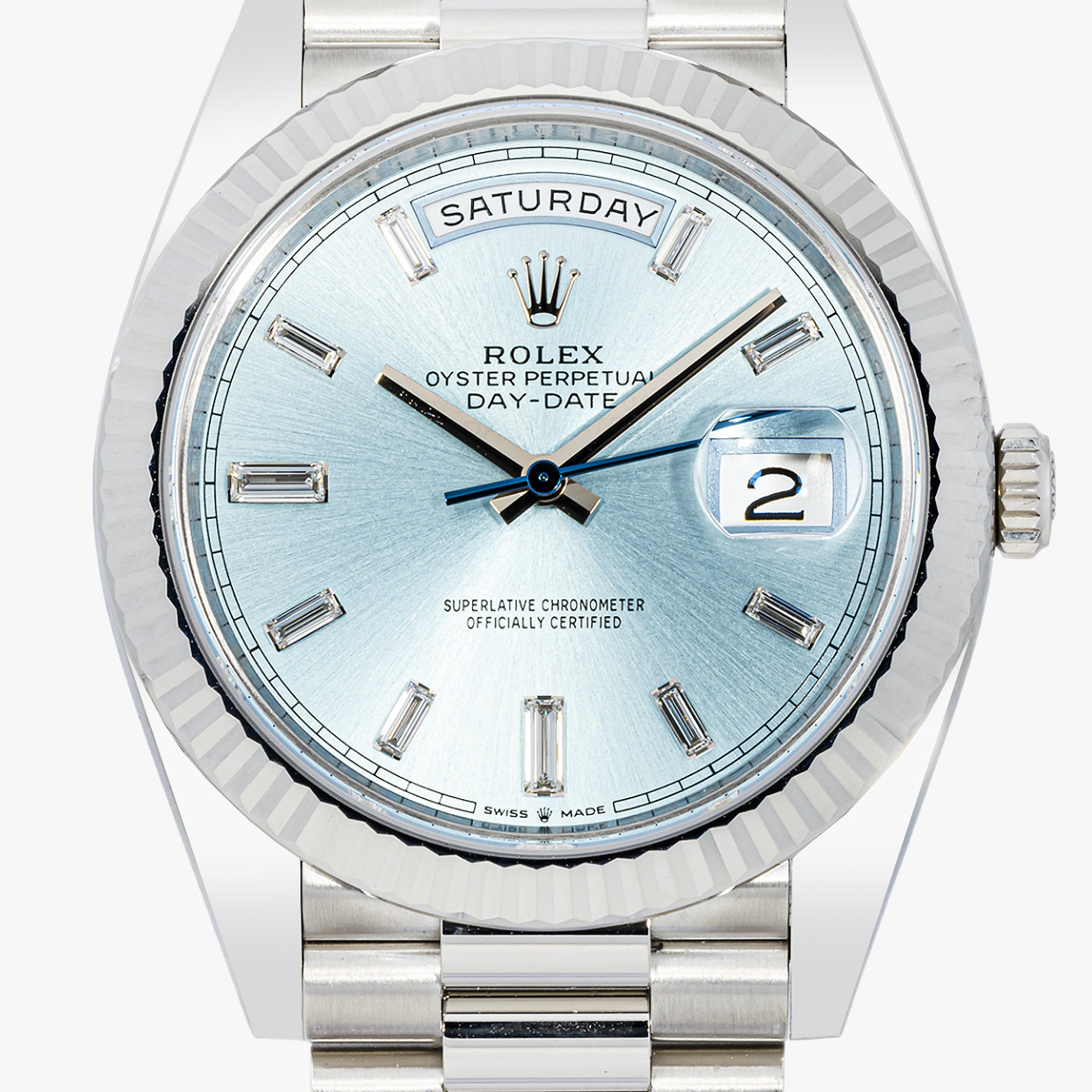 ROLEX DAY-DATE 40MM ICE BLUE DIAL BAGUETTE DIAL 228236