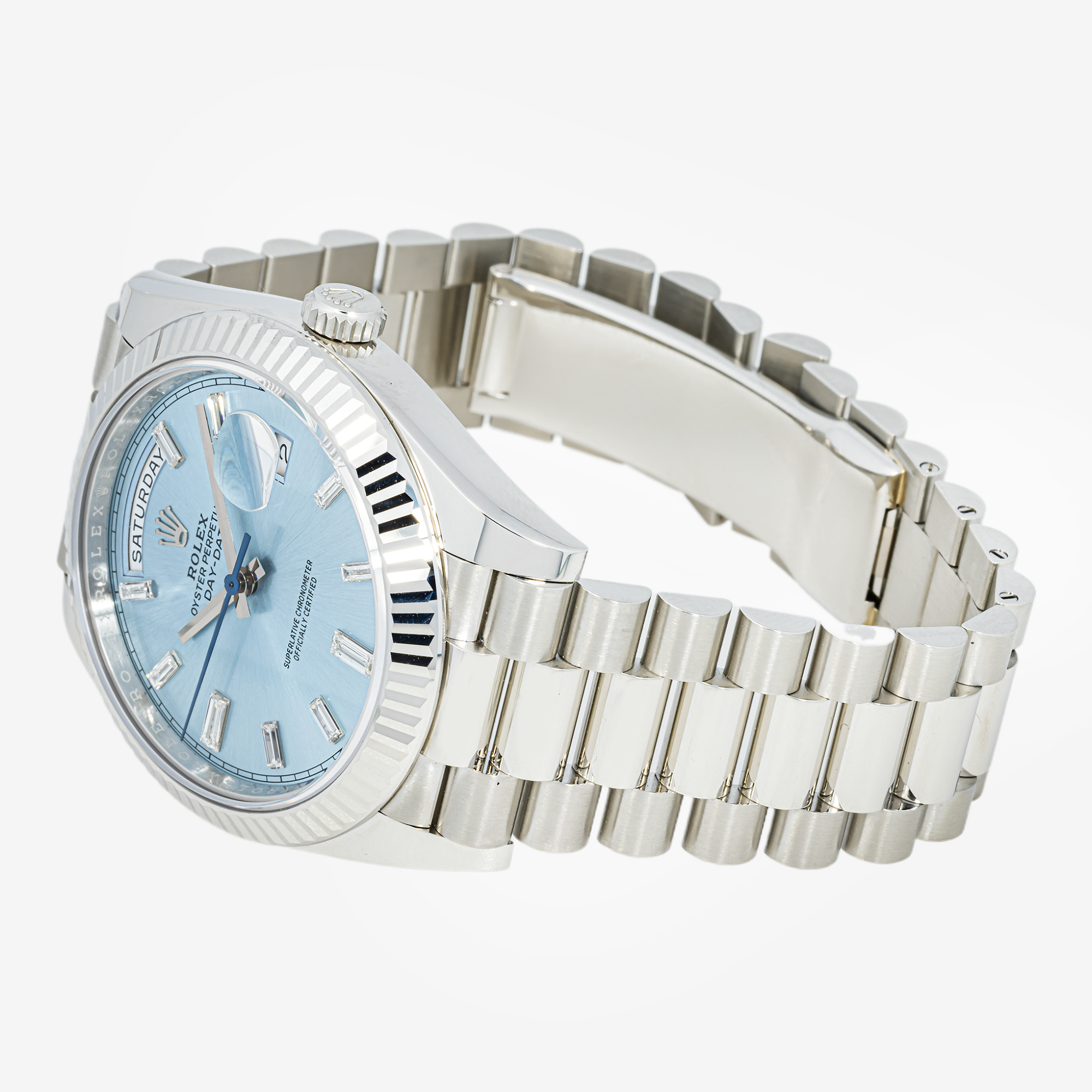 ROLEX DAY-DATE 40MM ICE BLUE DIAL BAGUETTE DIAL 228236
