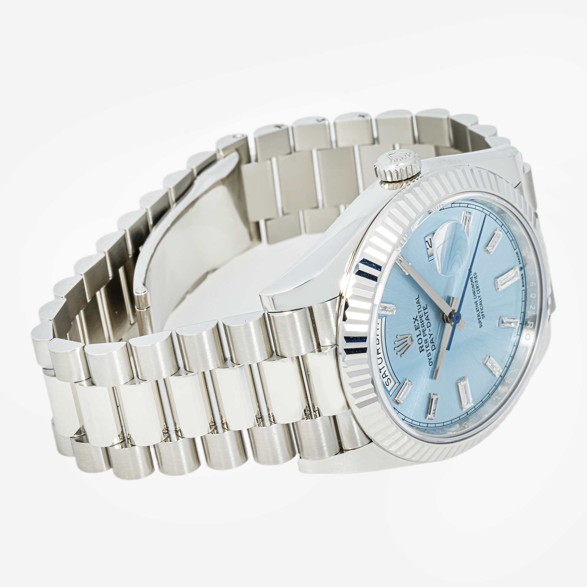 ROLEX DAY-DATE 40MM ICE BLUE DIAL BAGUETTE DIAL 228236