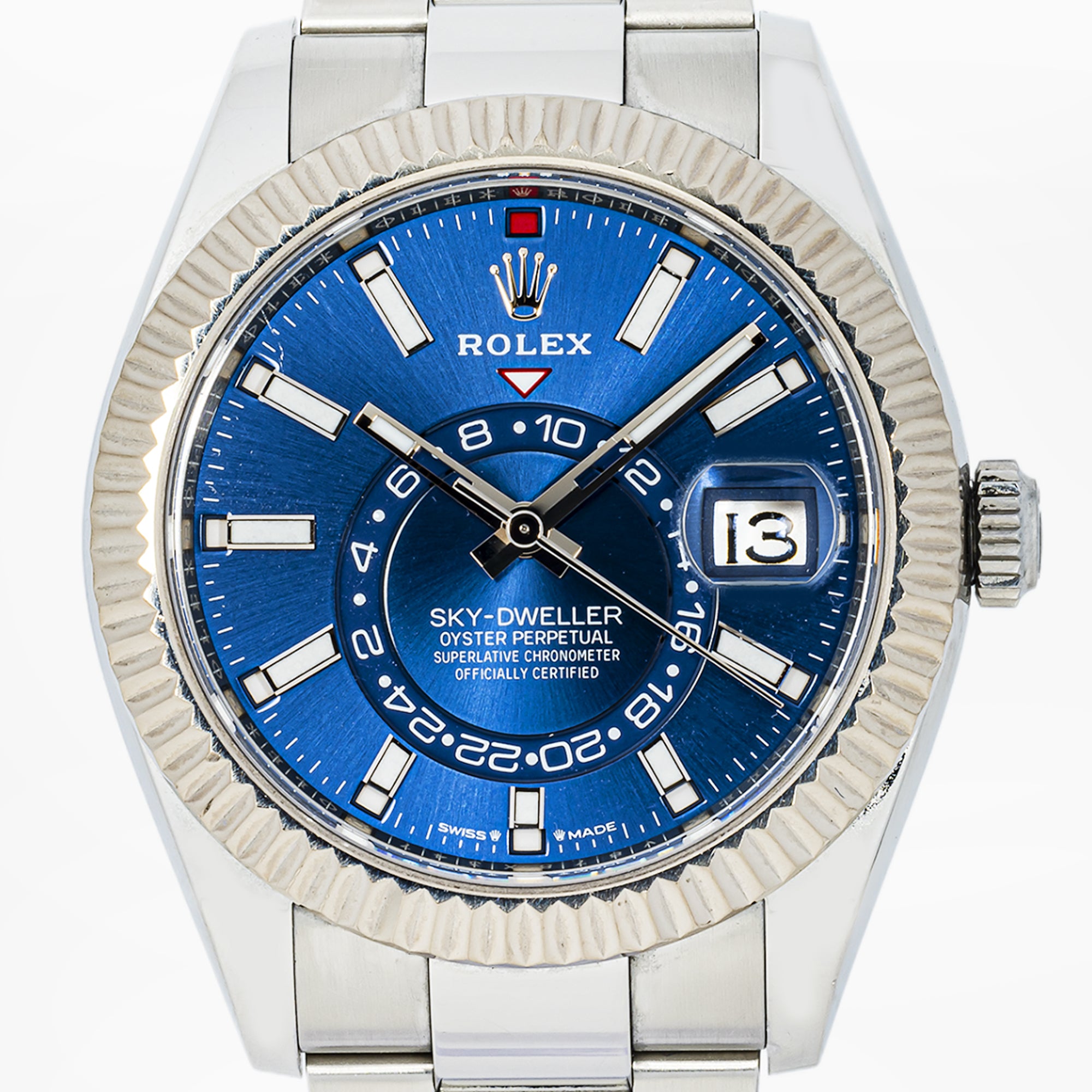 ROLEX SKY-DWELLER 42MM 336934 BLUE DIAL FLUTED BEZEL STAINLESS STEEL OYSTER BRACELET