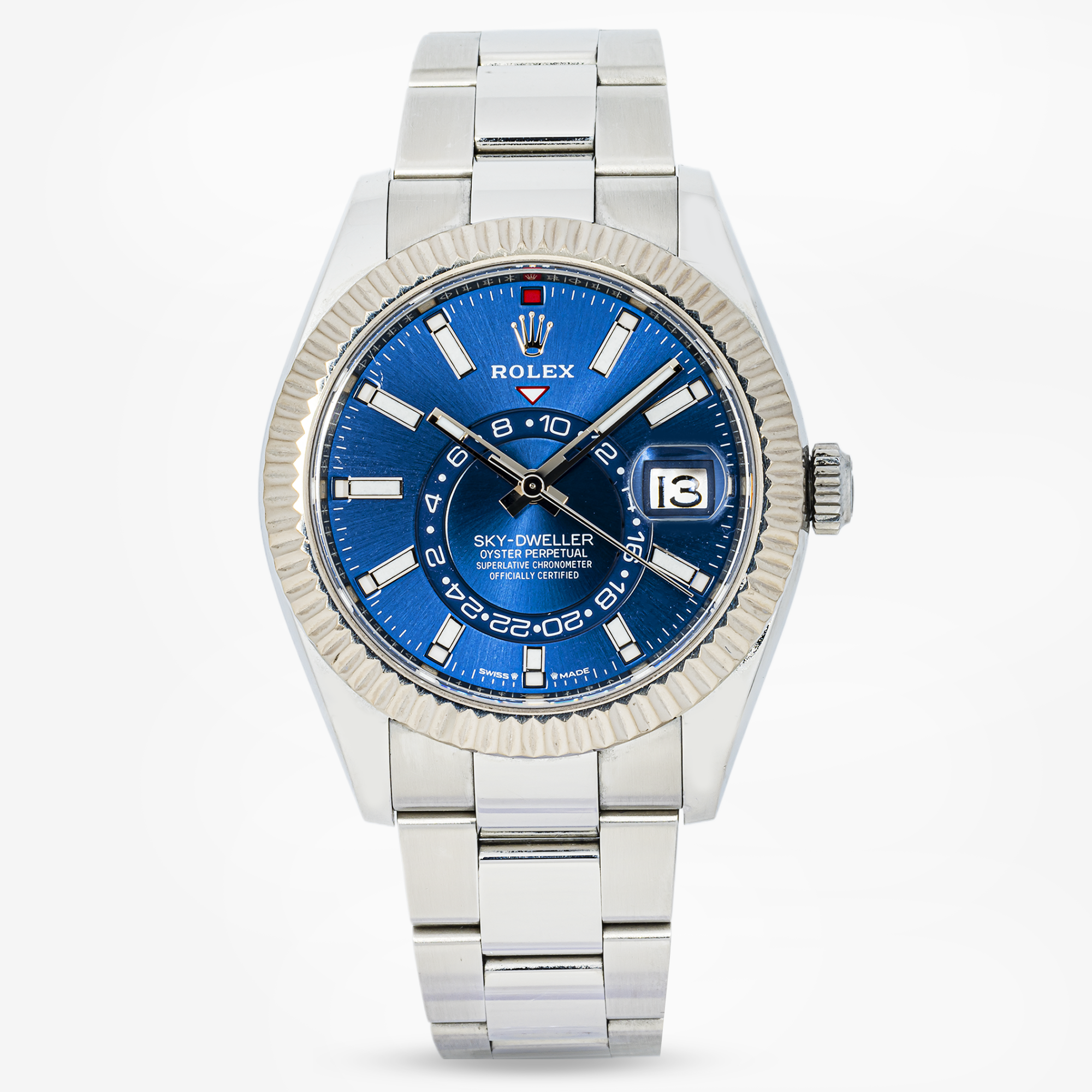 ROLEX SKY-DWELLER 42MM 336934 BLUE DIAL FLUTED BEZEL STAINLESS STEEL OYSTER BRACELET