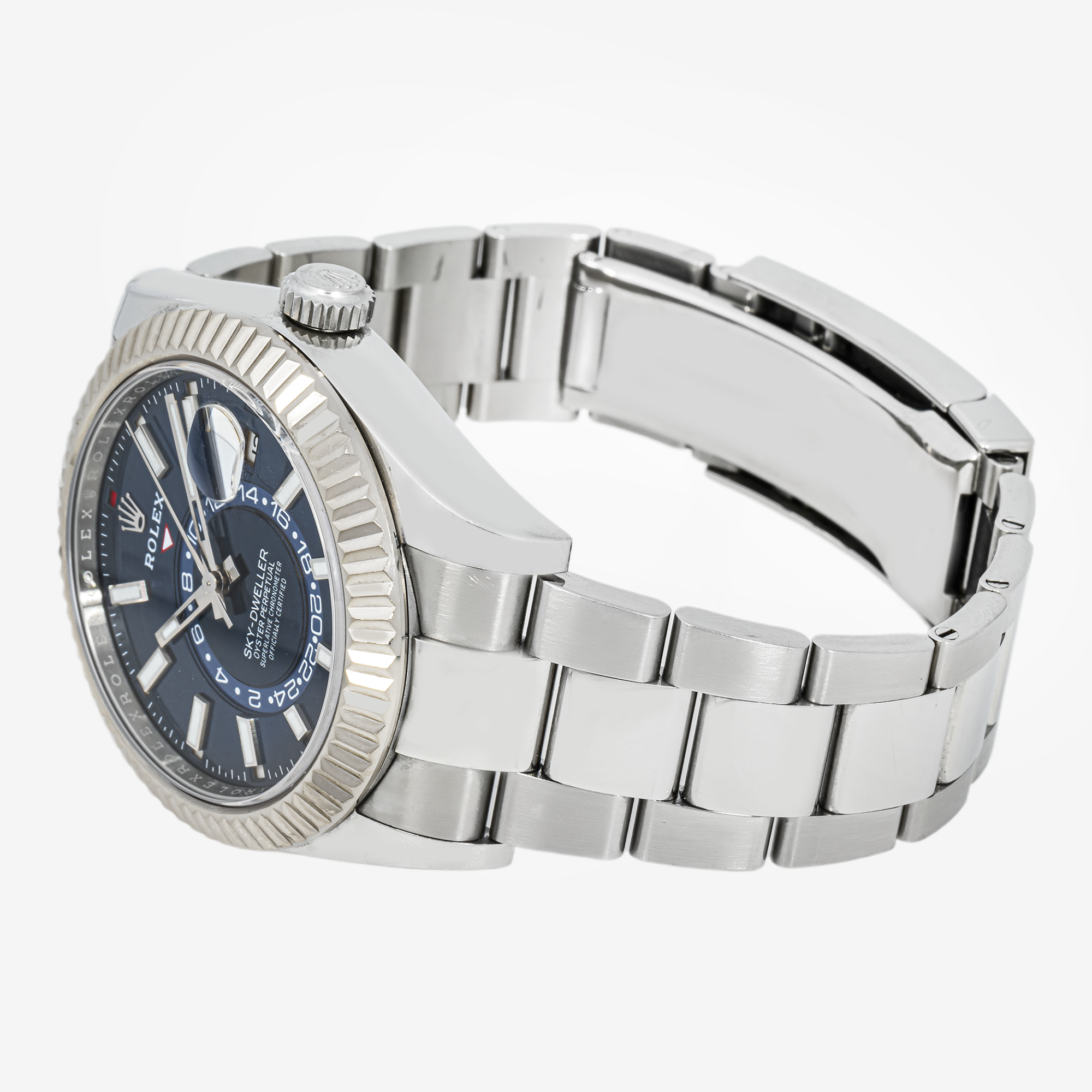 ROLEX SKY-DWELLER 42MM 336934 BLUE DIAL FLUTED BEZEL STAINLESS STEEL OYSTER BRACELET