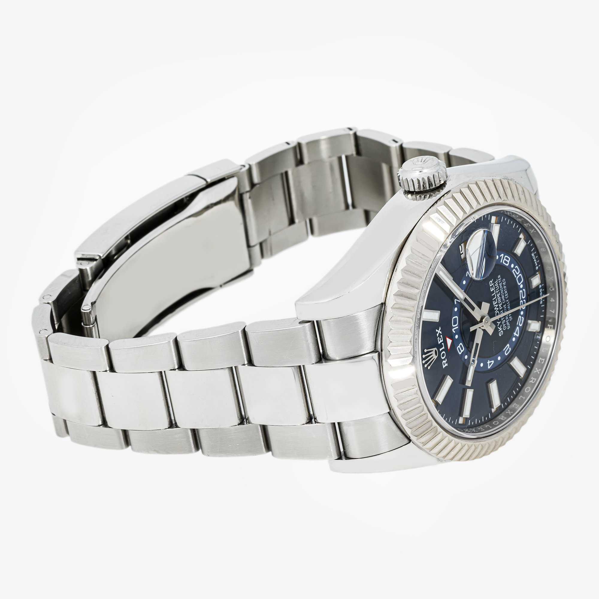 ROLEX SKY-DWELLER 42MM 336934 BLUE DIAL FLUTED BEZEL STAINLESS STEEL OYSTER BRACELET