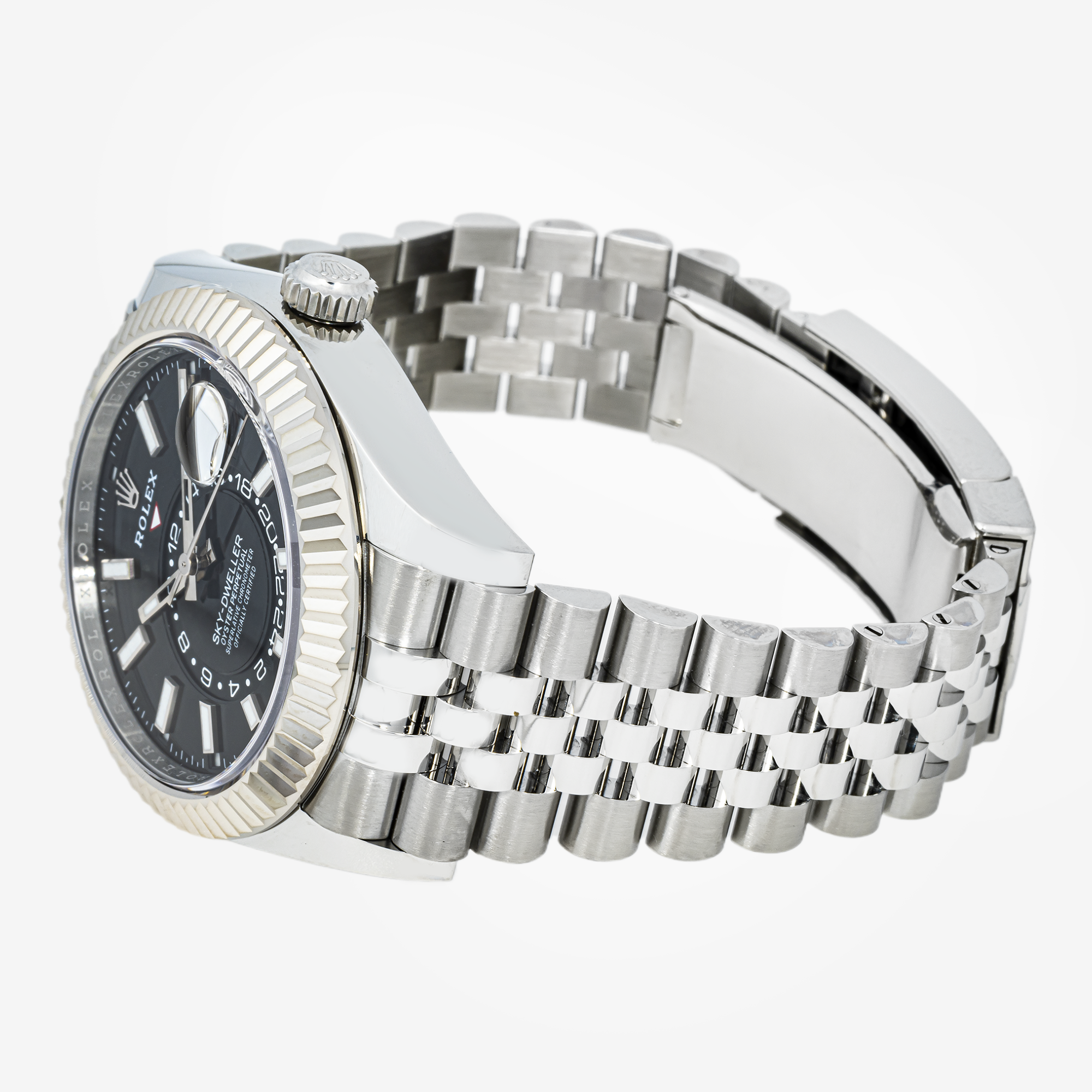 ROLEX SKY-DWELLER 42MM 336934 BLACK DIAL FLUTED BEZEL STAINLESS STEEL JUBILEE BRACELET