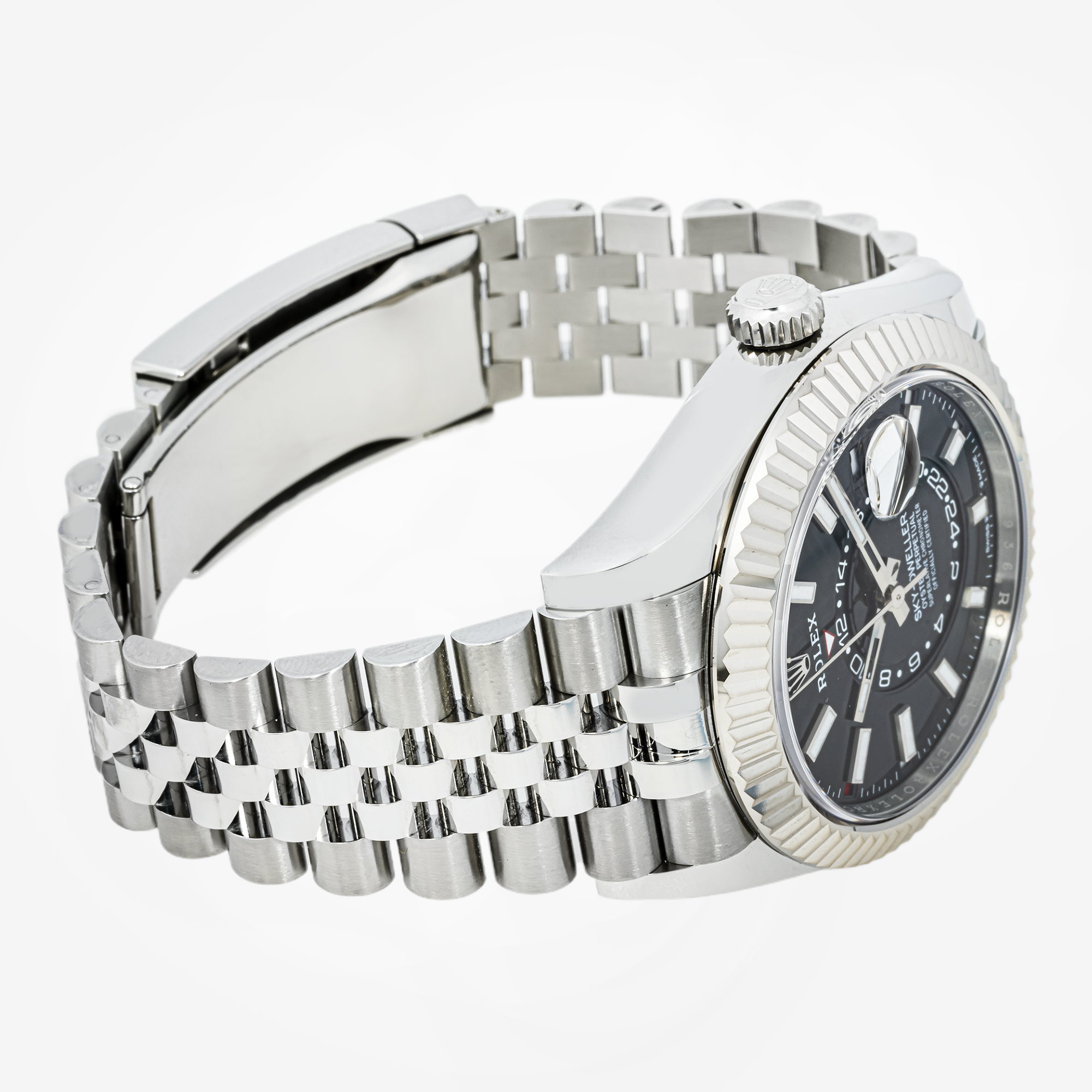 ROLEX SKY-DWELLER 42MM 336934 BLACK DIAL FLUTED BEZEL STAINLESS STEEL JUBILEE BRACELET