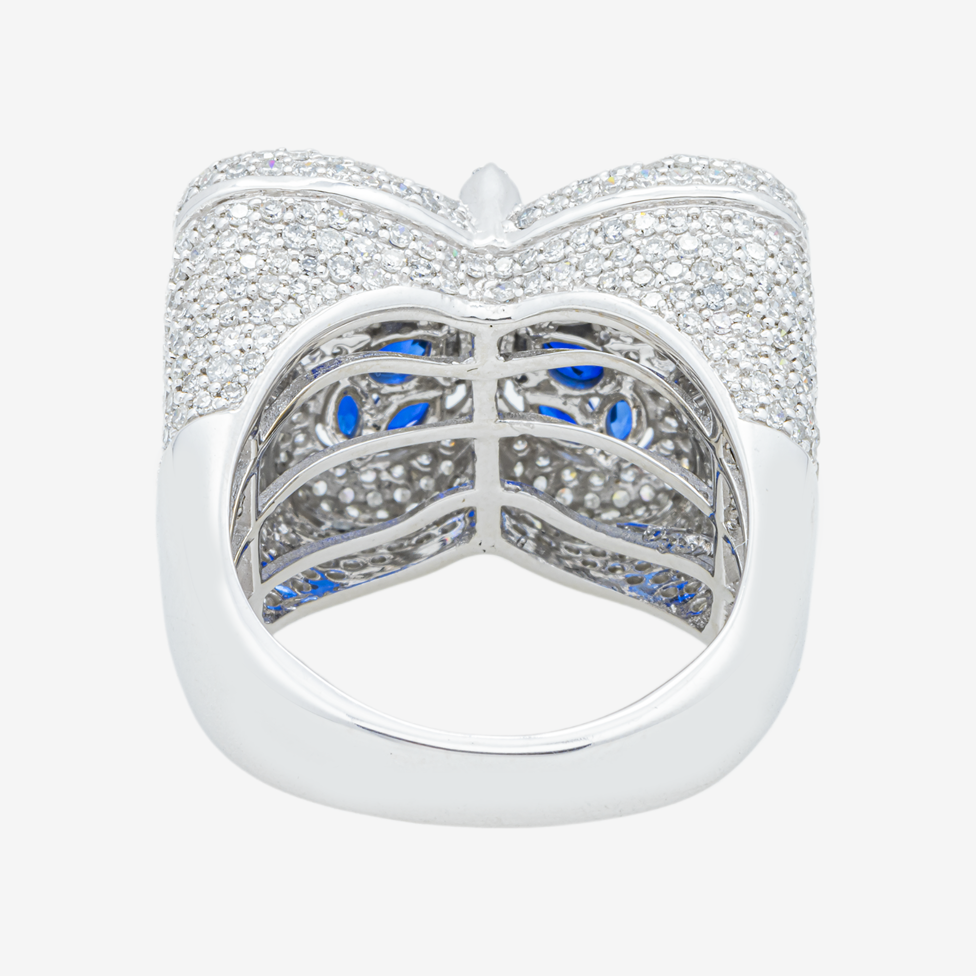 14K BLUE SAPPHIRE & DIAMOND PAVE BUTTERFLY DOME MARQUISE PEAR ALL-SAPPHIRE NATURE INSPIRED RING IN WG