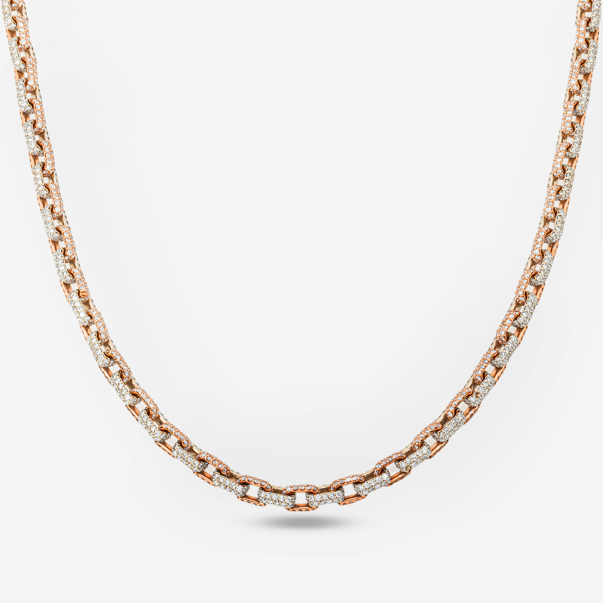 14K TWO TONE  CABLE LINK FULL DIAMOND CHAIN (DETAILS)