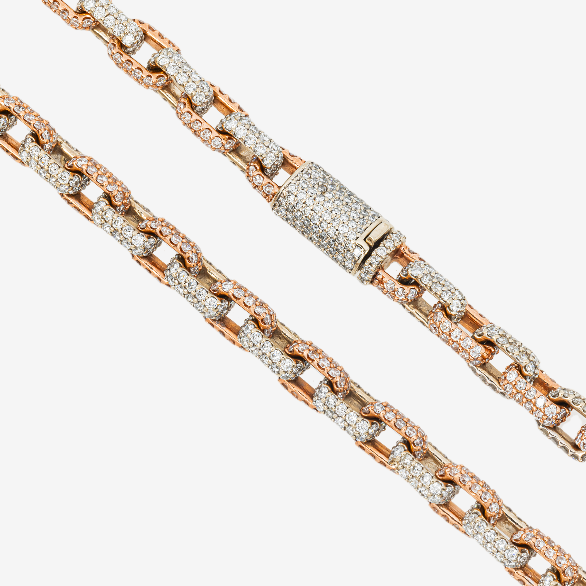 14K TWO TONE  CABLE LINK FULL DIAMOND CHAIN (DETAILS)