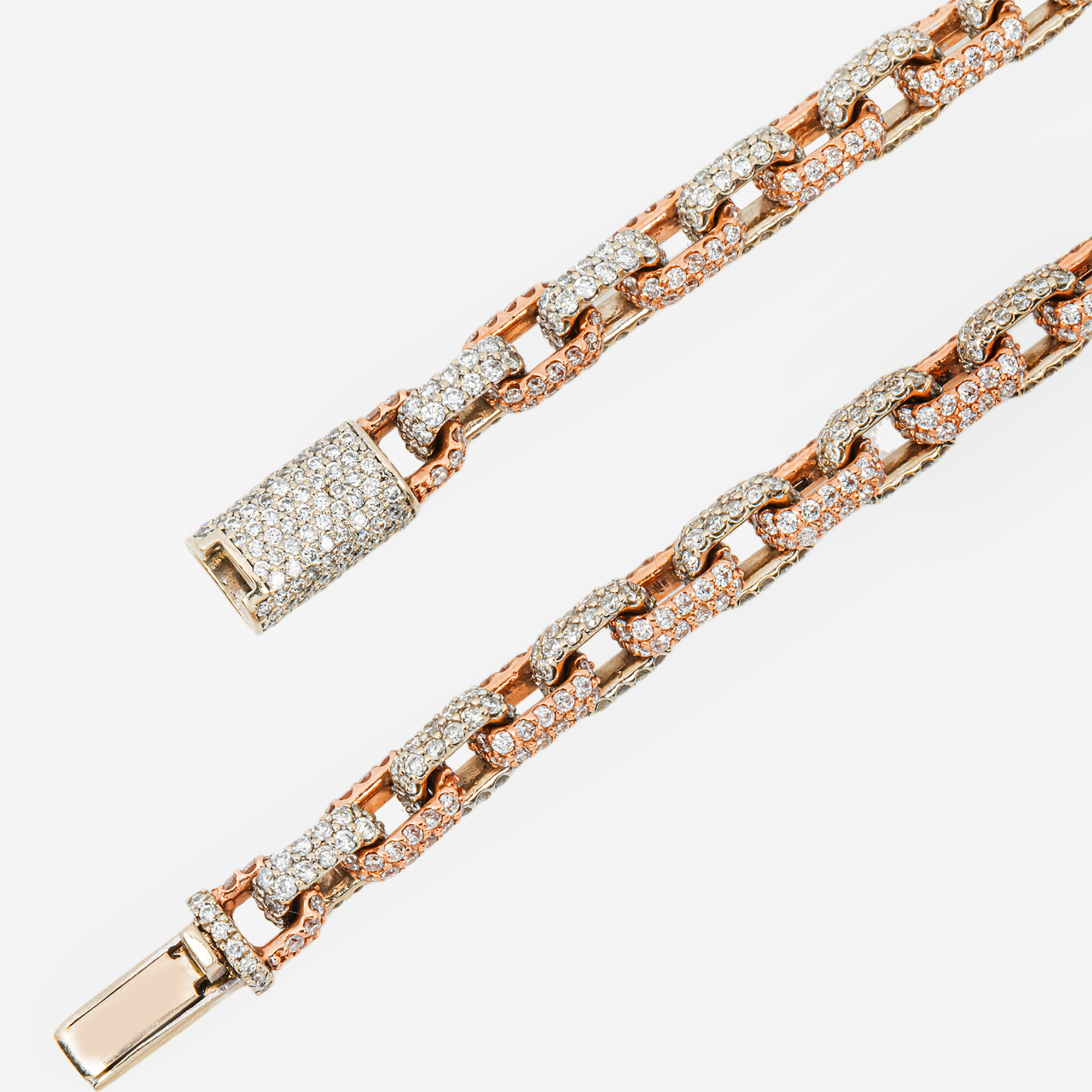 14K FULL PAVE DIAMOND ROLO LINK CHAIN ICED OUT ROUND CUT NECKLACE IN RG