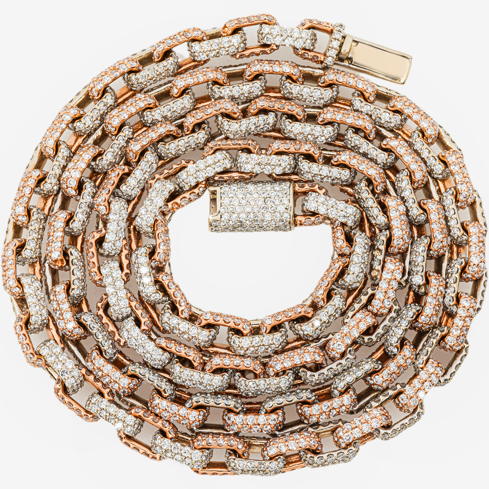 14K TWO TONE  CABLE LINK FULL DIAMOND CHAIN (DETAILS)
