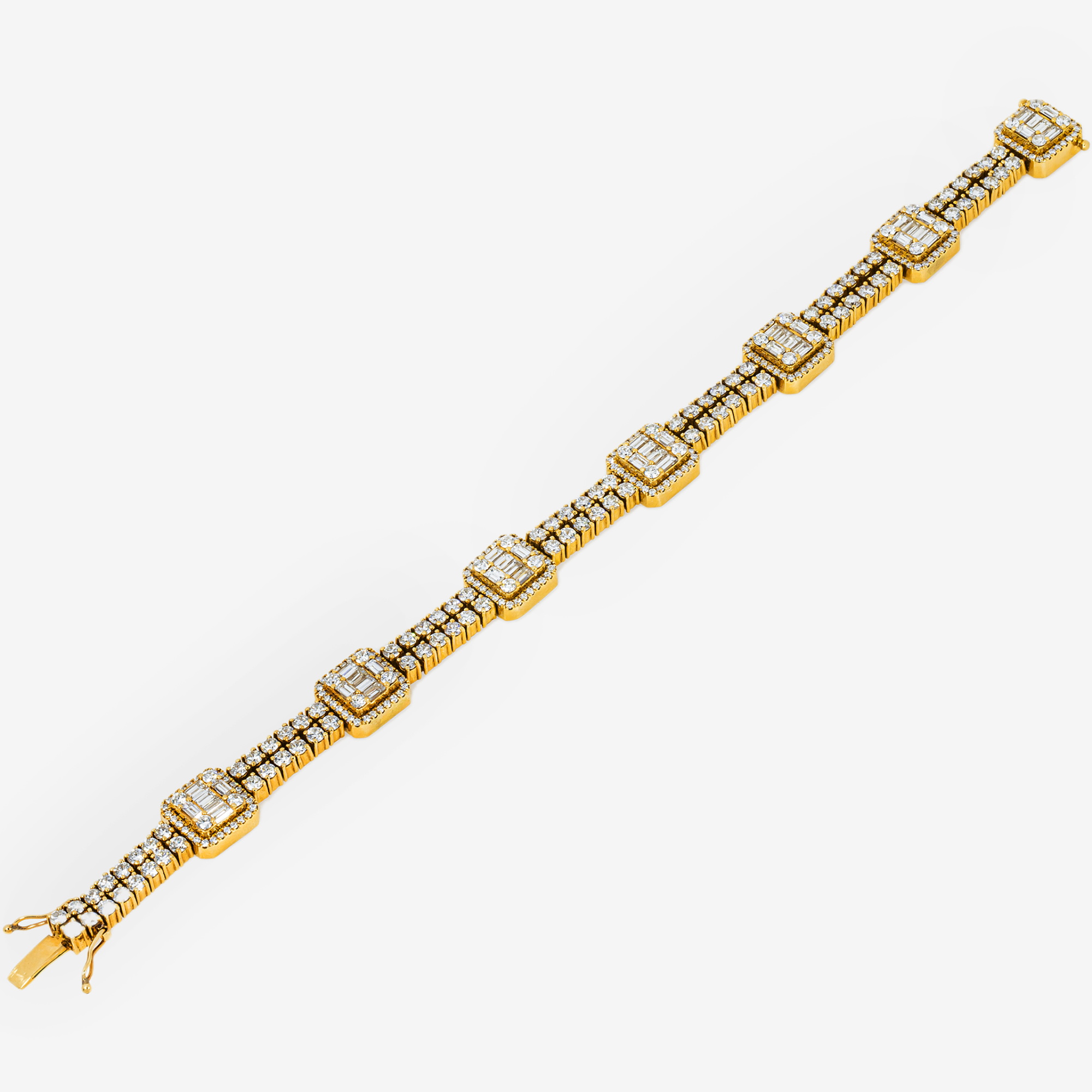 14K YG 8.5" / 12MM BAGGUETTE SET TENNIS BRACELET WITH  25CT DIAMONDS