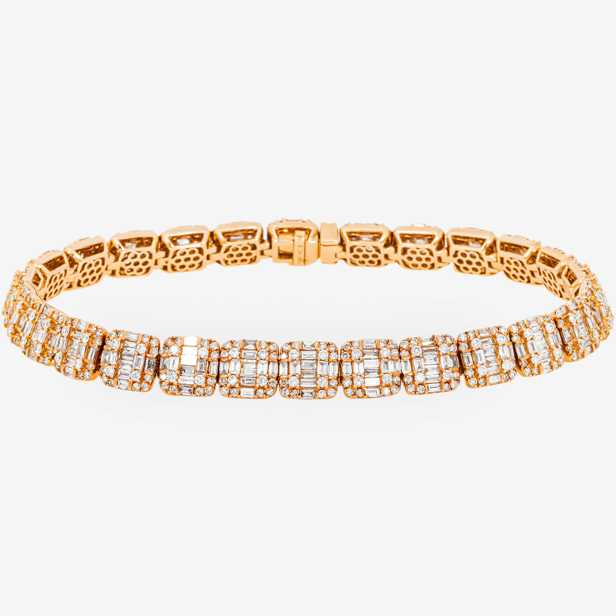 14K 8.25" / 8MM ROSE BAGGUETTE LINK BRACELET WITH 8CT DIAMONDS