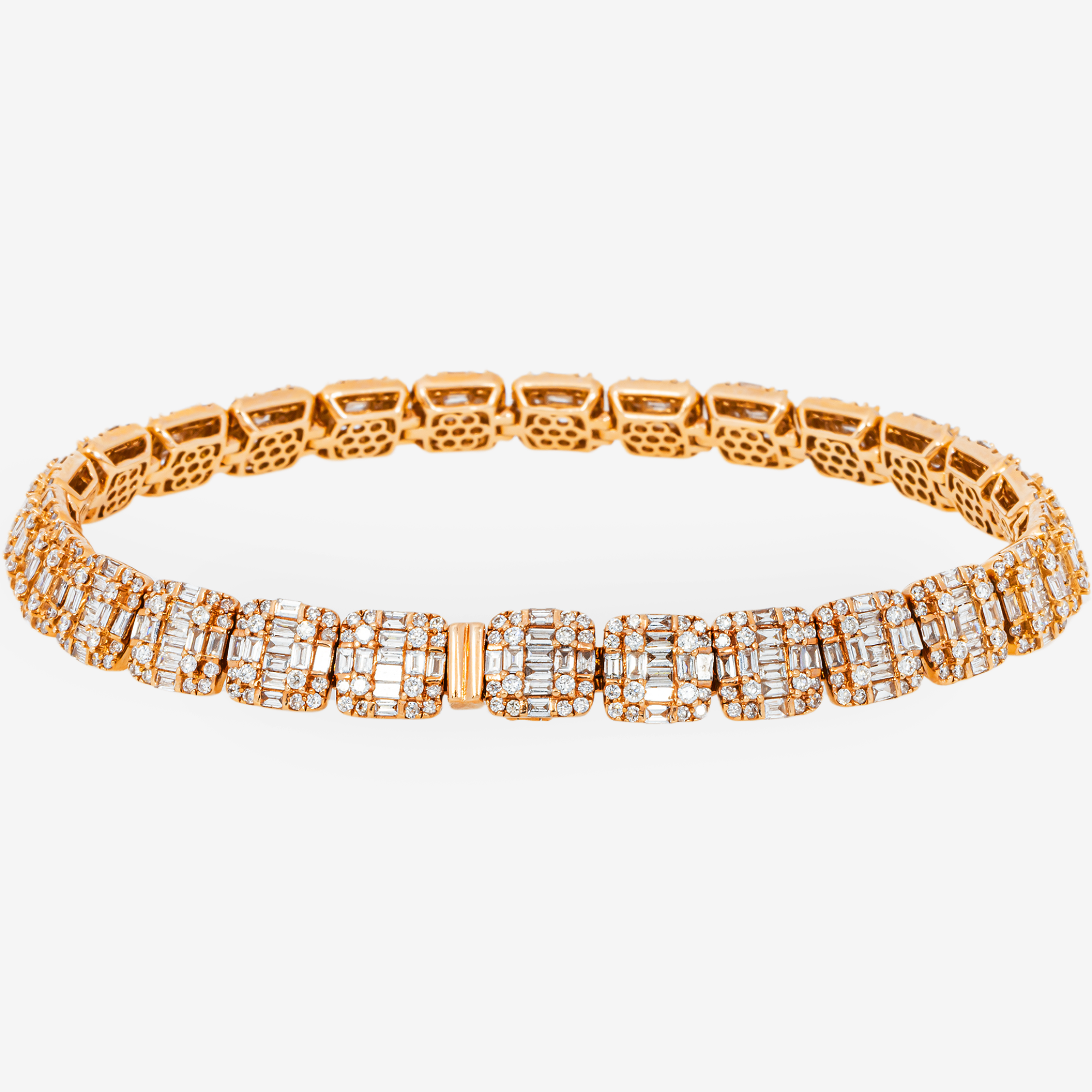14K 8.25" / 8MM ROSE BAGGUETTE LINK BRACELET WITH 8CT DIAMONDS
