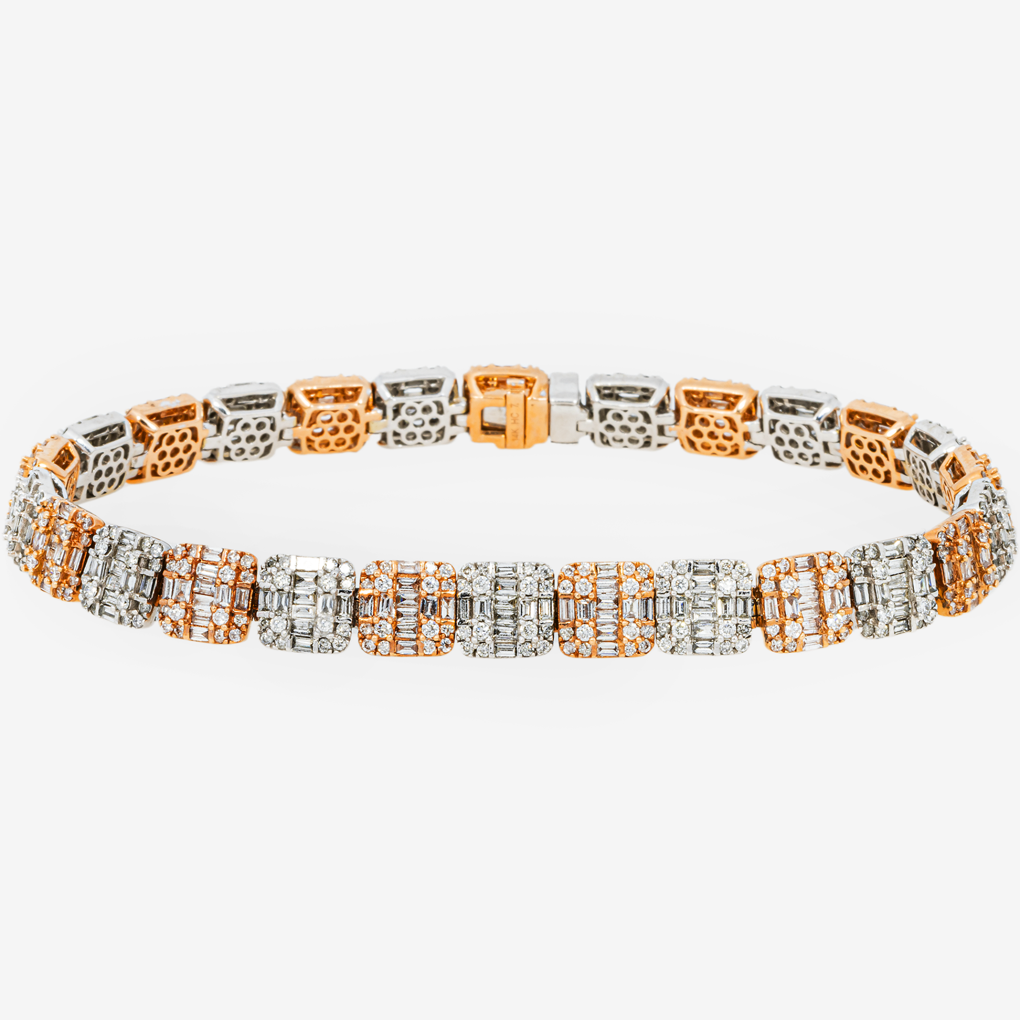 14K 8.25" / 8MM TWO TONE BAGGUETTE LINK BRACELET WITH 8CT DIAMONDS
