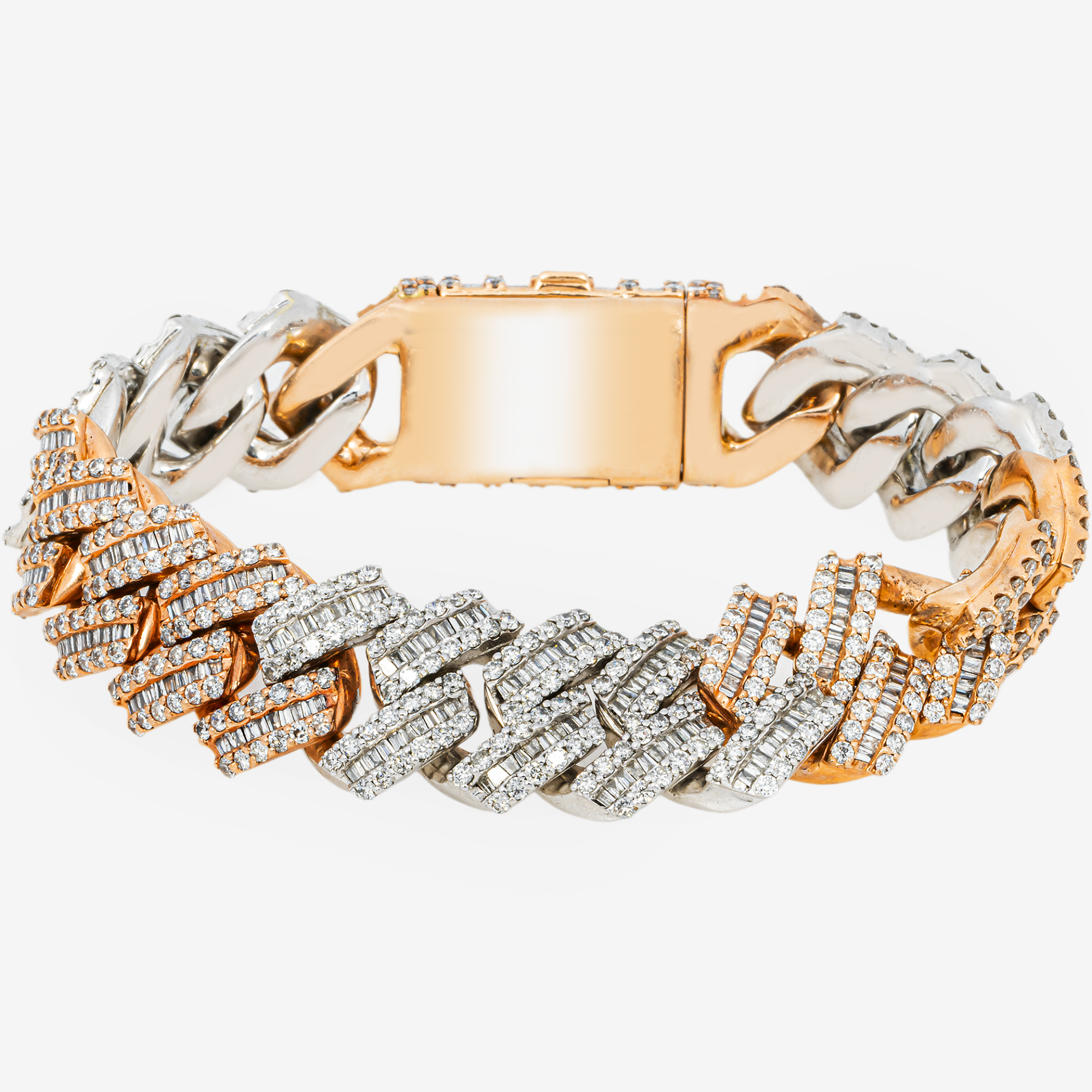 10K TWO TONE 8" / 18.2MM CUBAN BRACELET WITH 17CT DIAMONDS