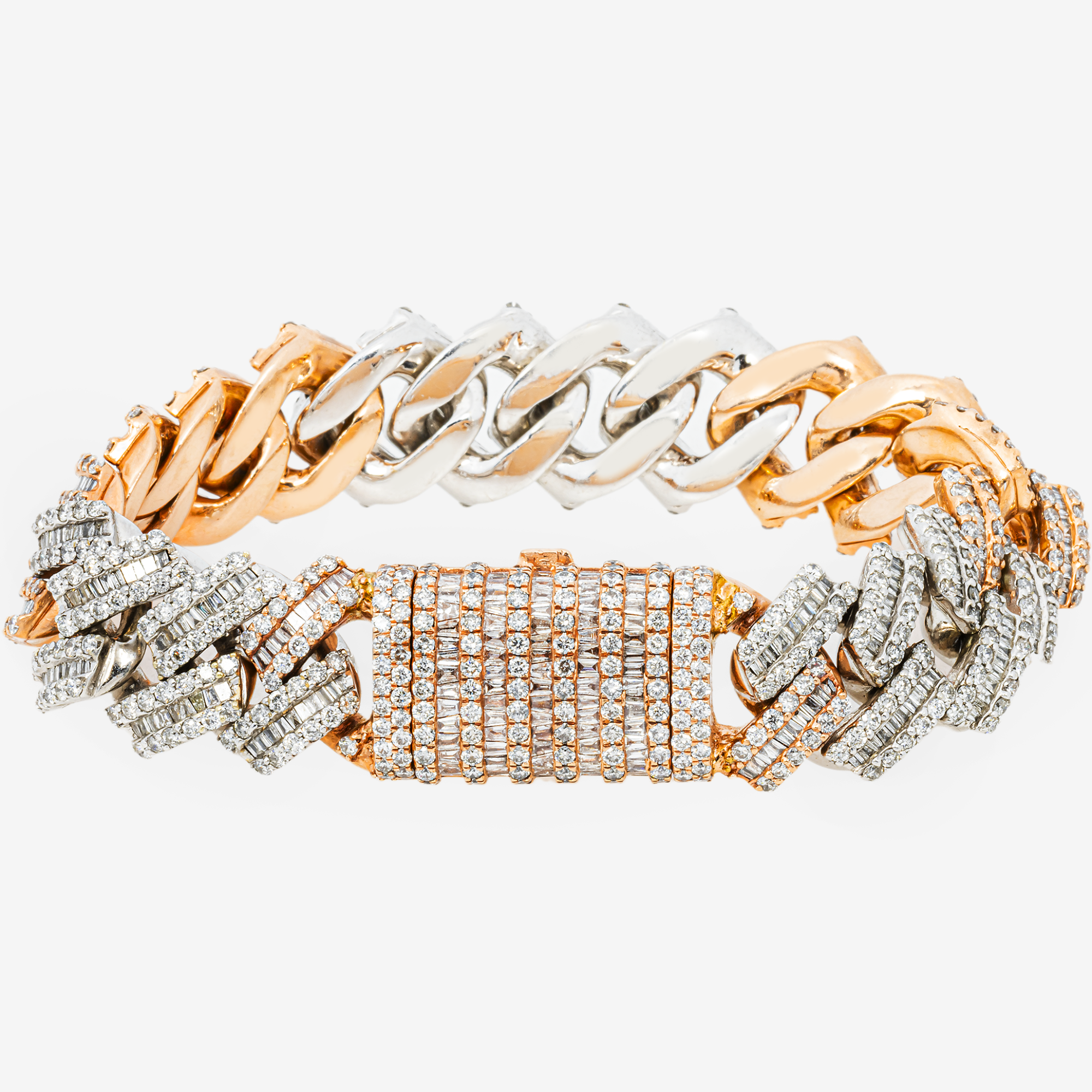10K TWO TONE 8" / 18.2MM CUBAN BRACELET WITH 17CT DIAMONDS