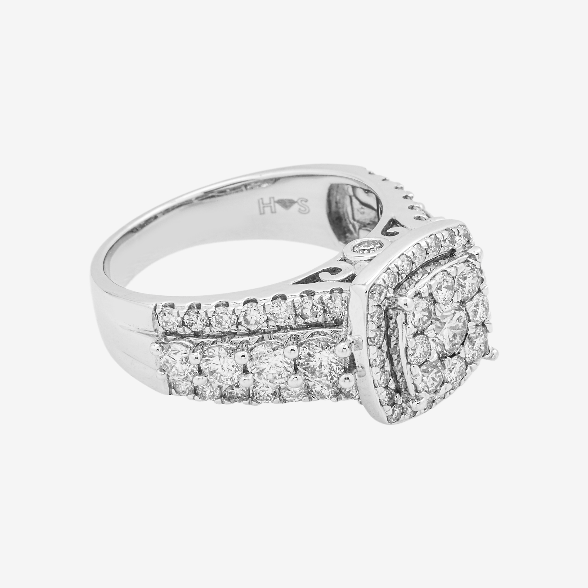 14K SQUARE DIAMOND RING IN WG 3CT DIAMONDS