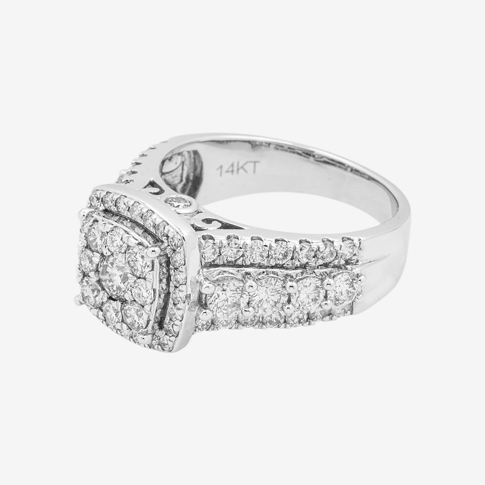 14K SQUARE DIAMOND RING IN WG 3CT DIAMONDS