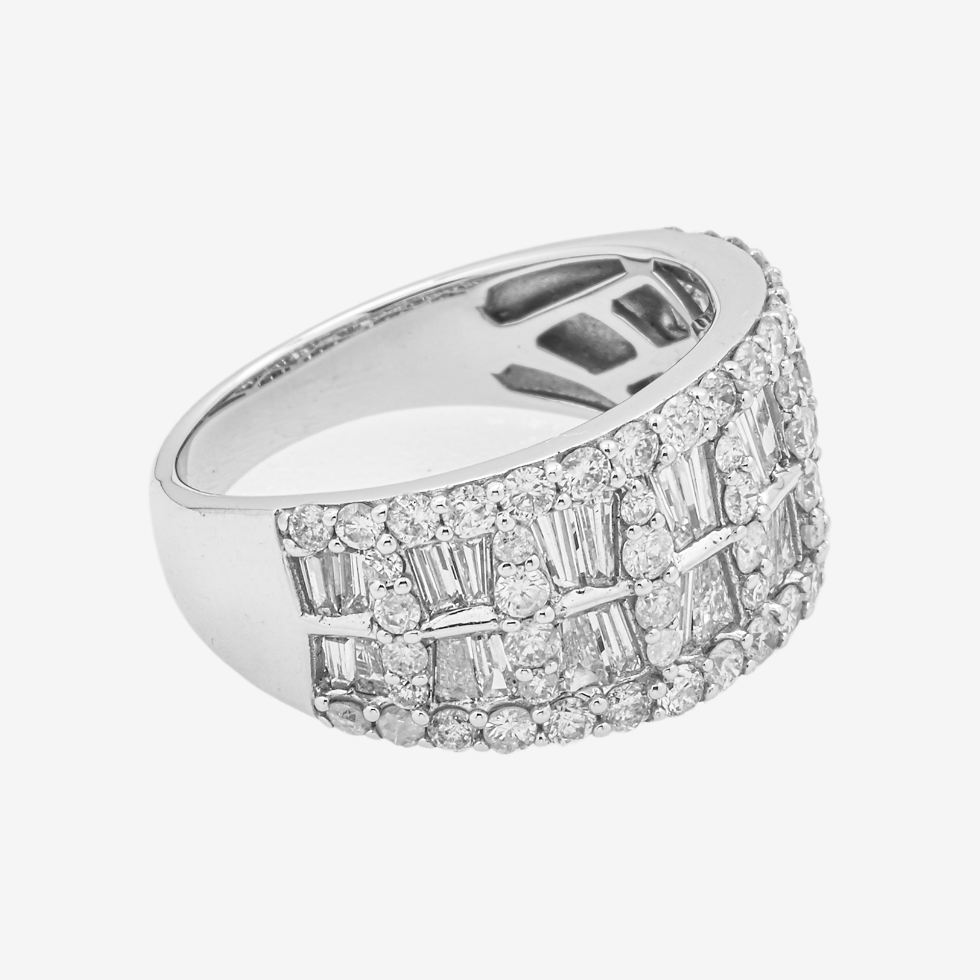 14K ROUND BAGUETTE DIAMOND RING IN WG 2.1CT DIAMONDS