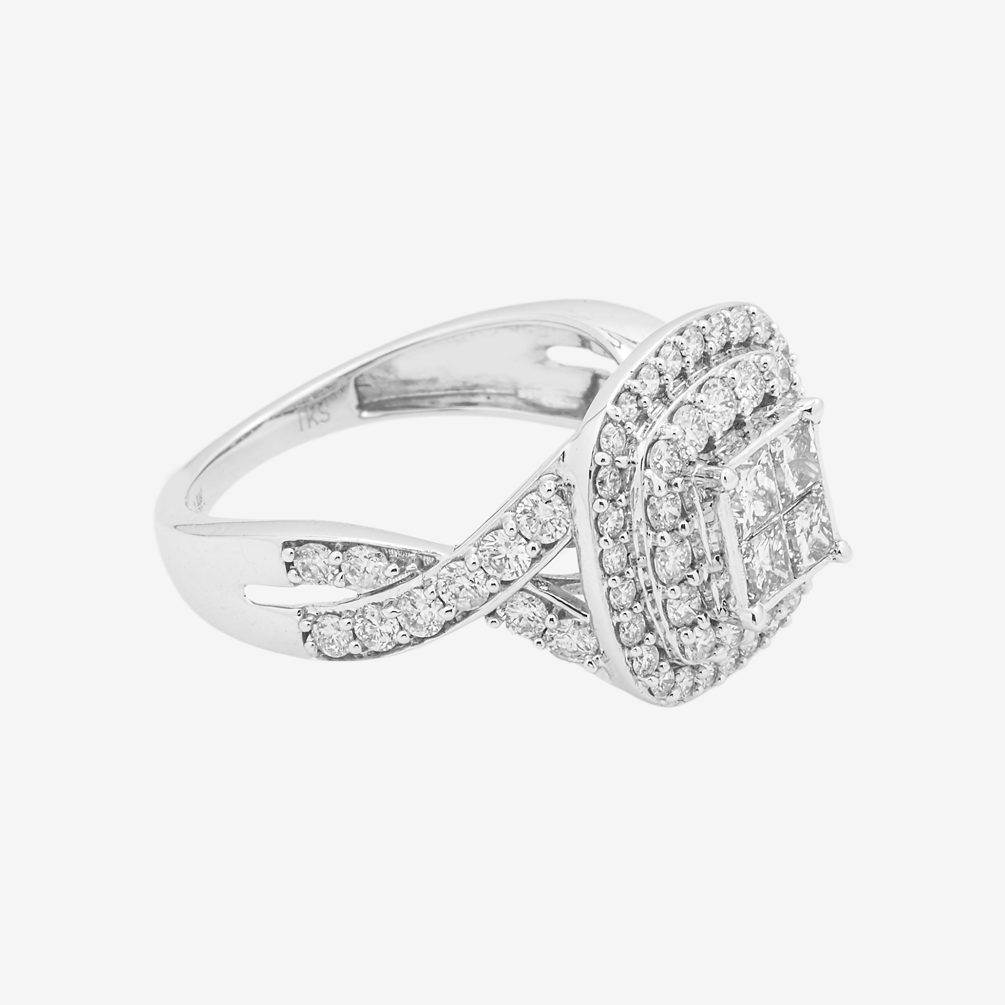 14K SQUARE DIAMOND CLUSTER SPLIT BAND RING IN WG 2CT DIAMONDS