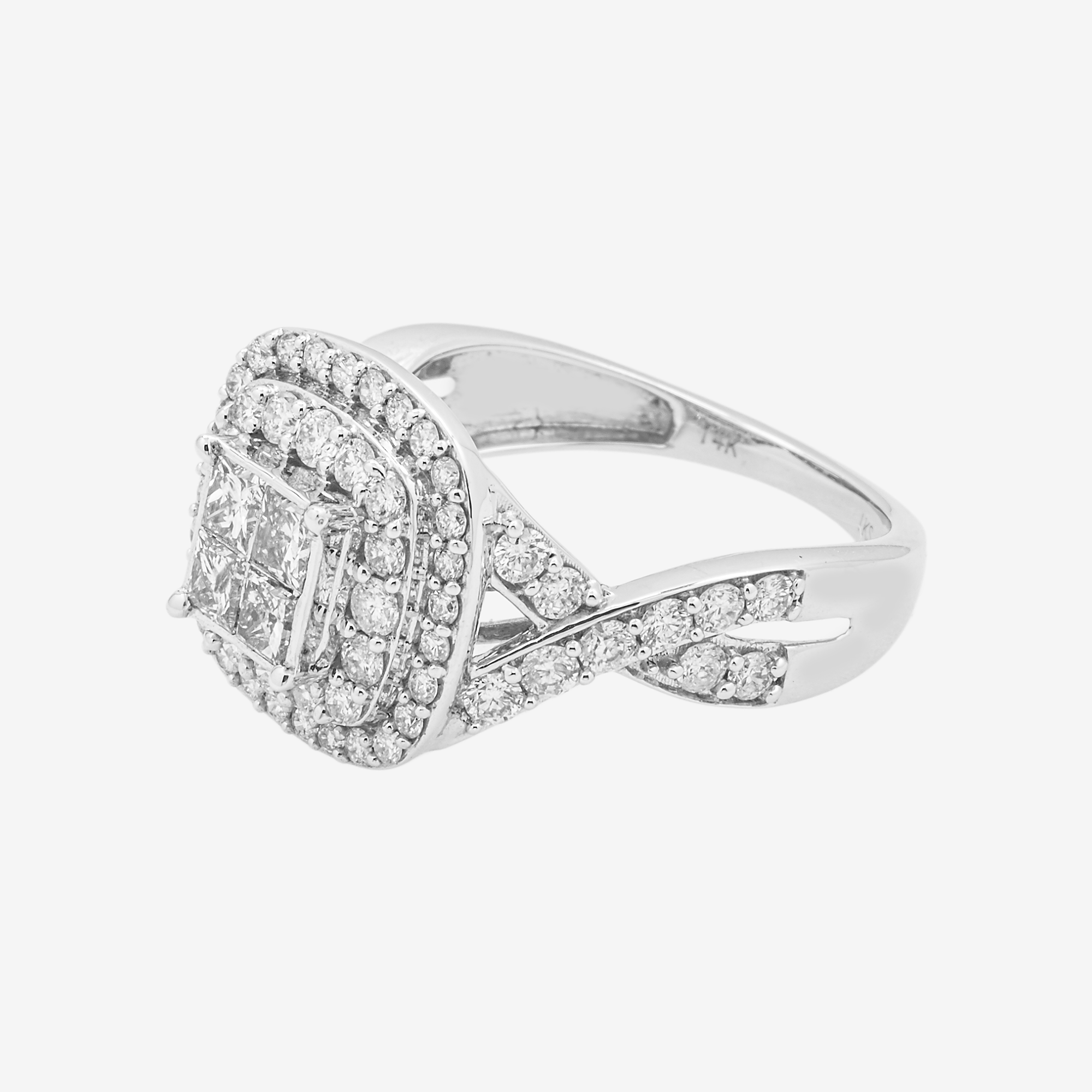 14K SQUARE DIAMOND CLUSTER SPLIT BAND RING IN WG 2CT DIAMONDS