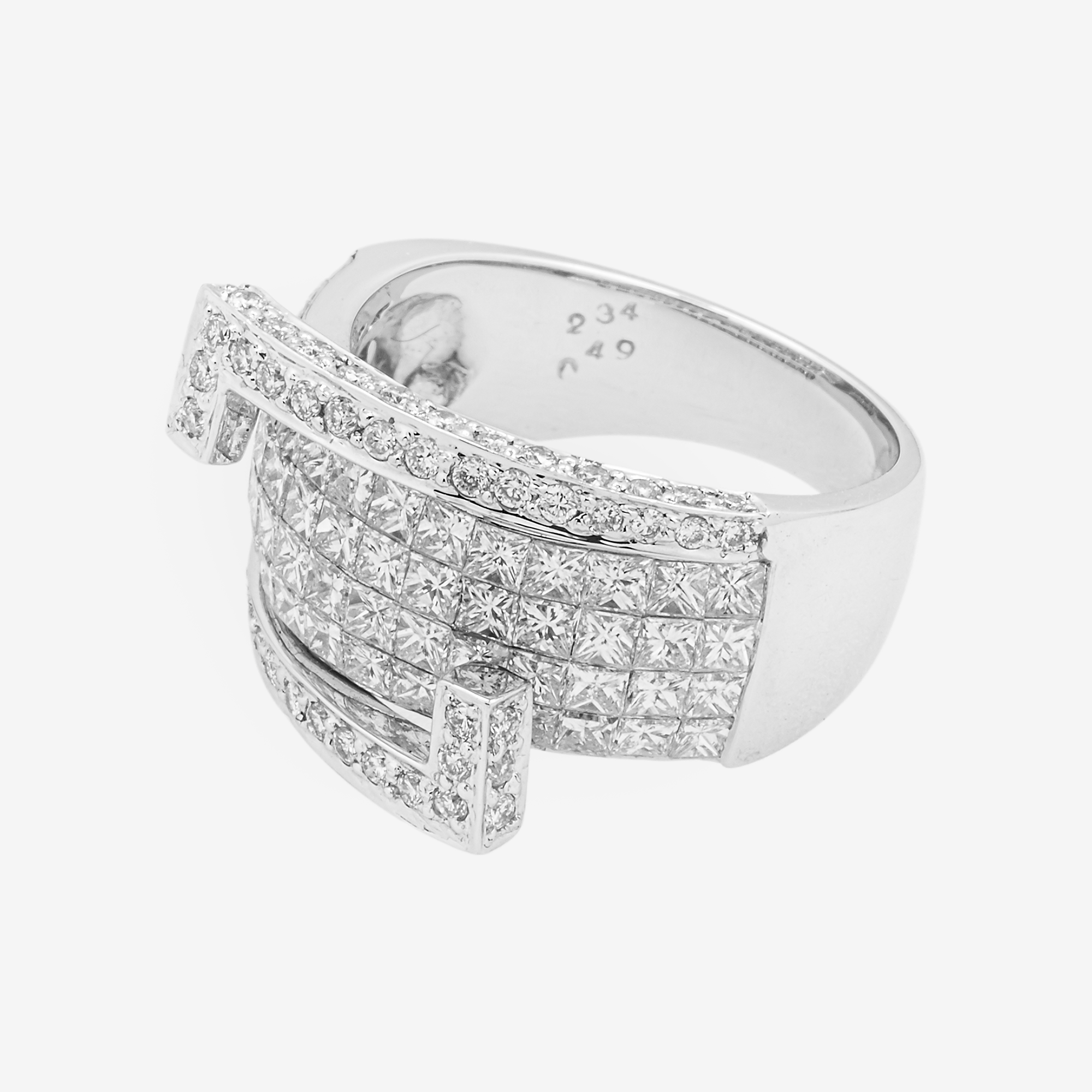 18K SIX ROW BYPASS DIAMOND RING IN WG 3CT DIAMONDS