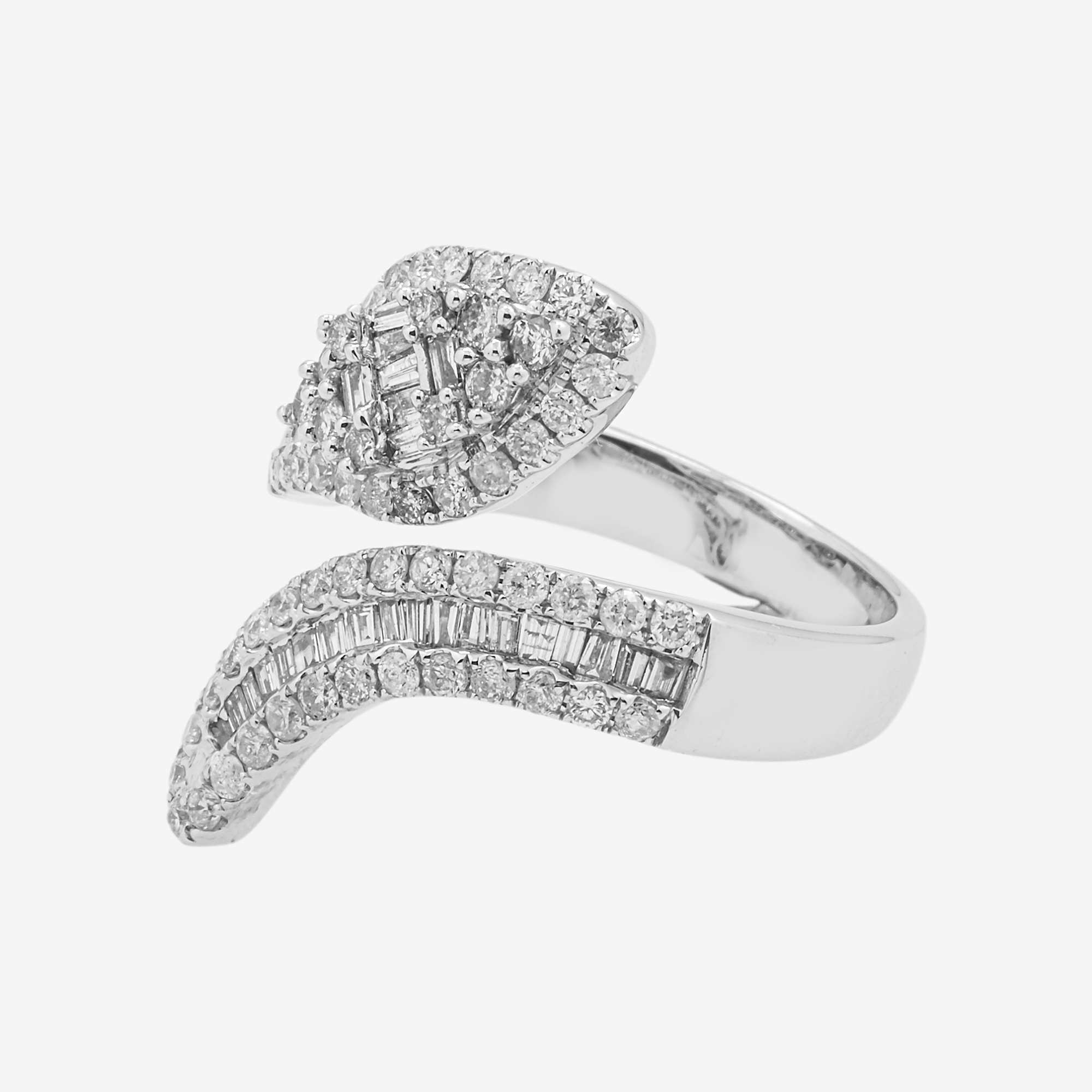 14K BAGUETTE SERPENT WRAP AROUND RING IN WG 1.15 CT DIAMONDS