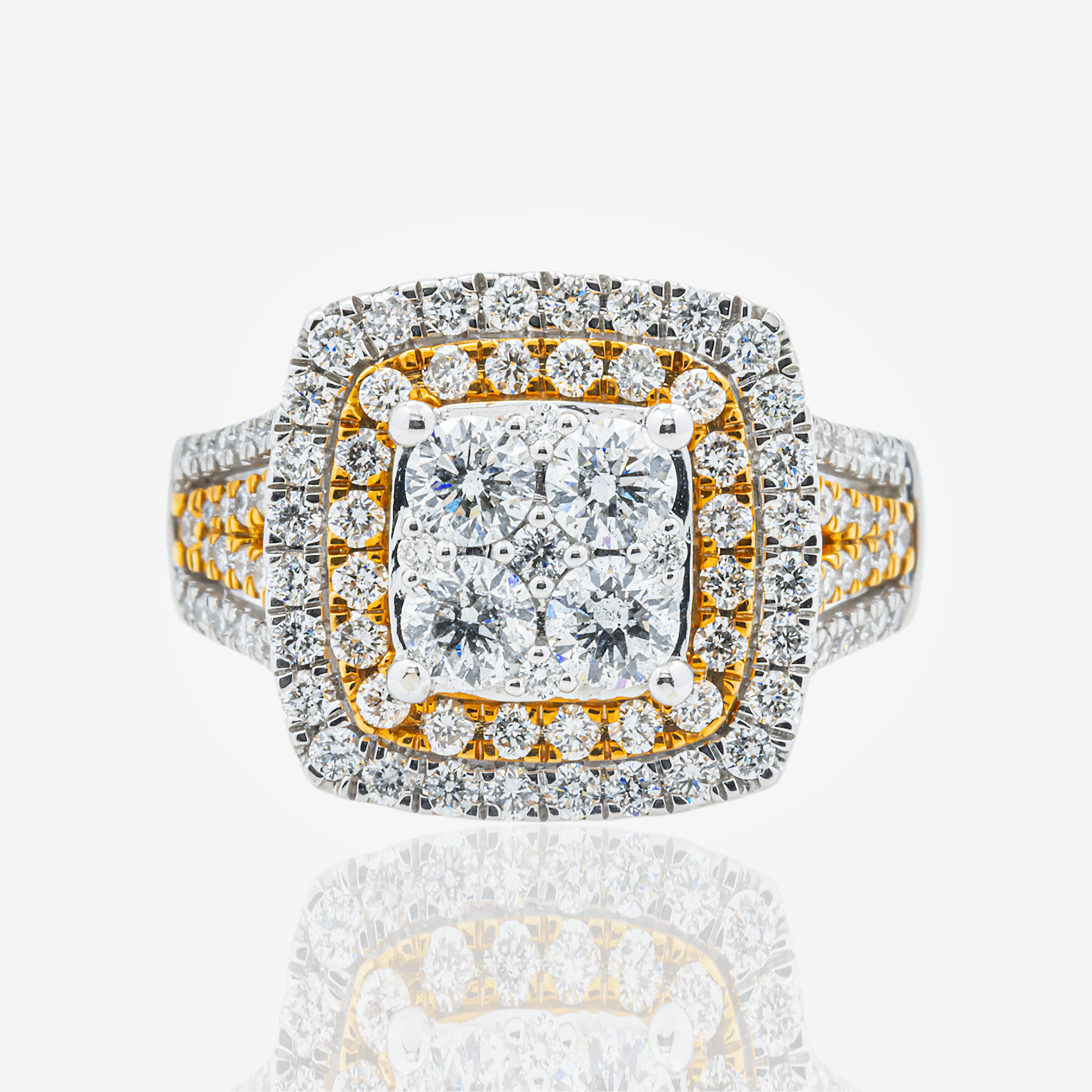 14K TWO TONE DIAMOND SQUARE RING IN YG/WG 2 CT DIAMONDS