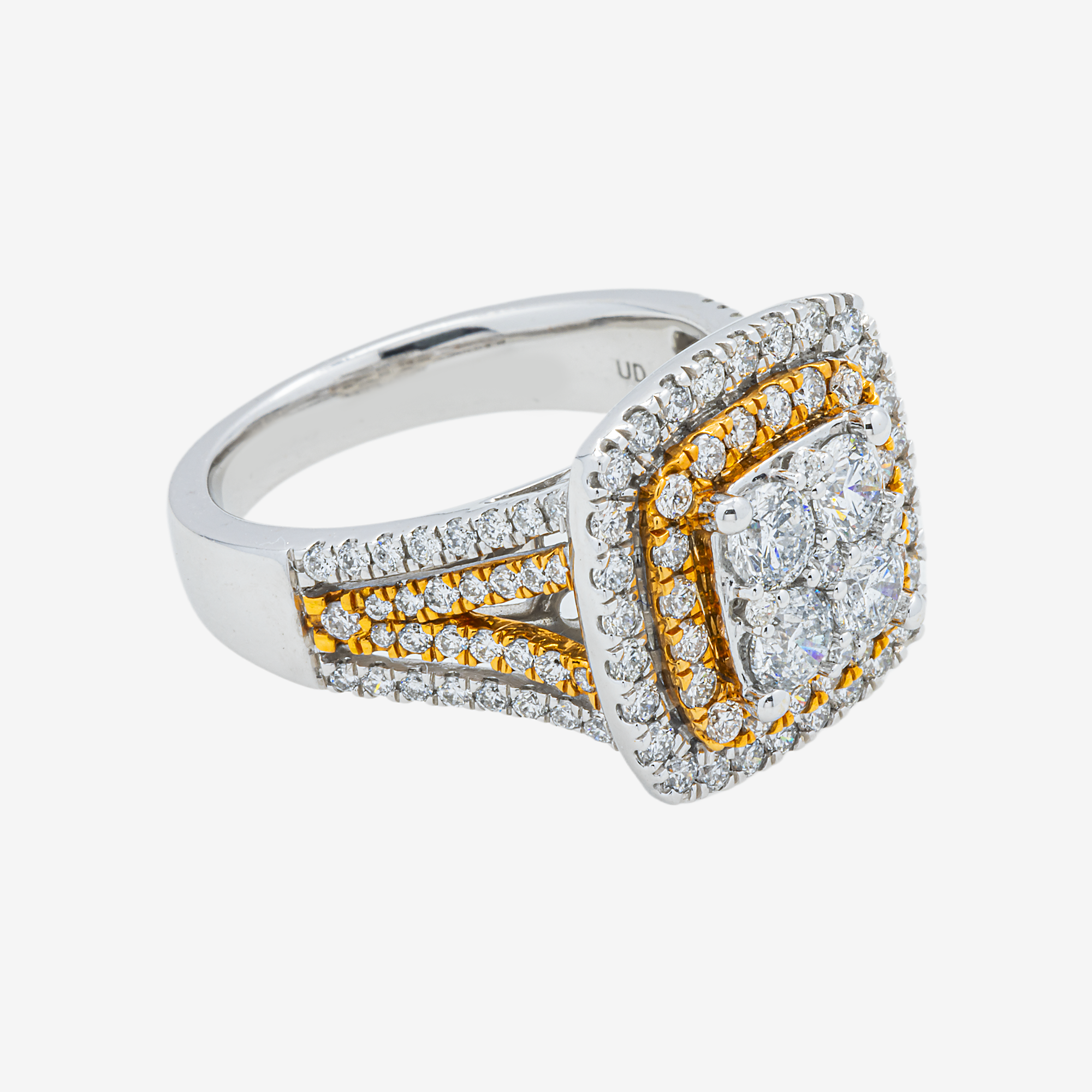 14K TWO TONE DIAMOND SQUARE RING IN YG/WG 2 CT DIAMONDS