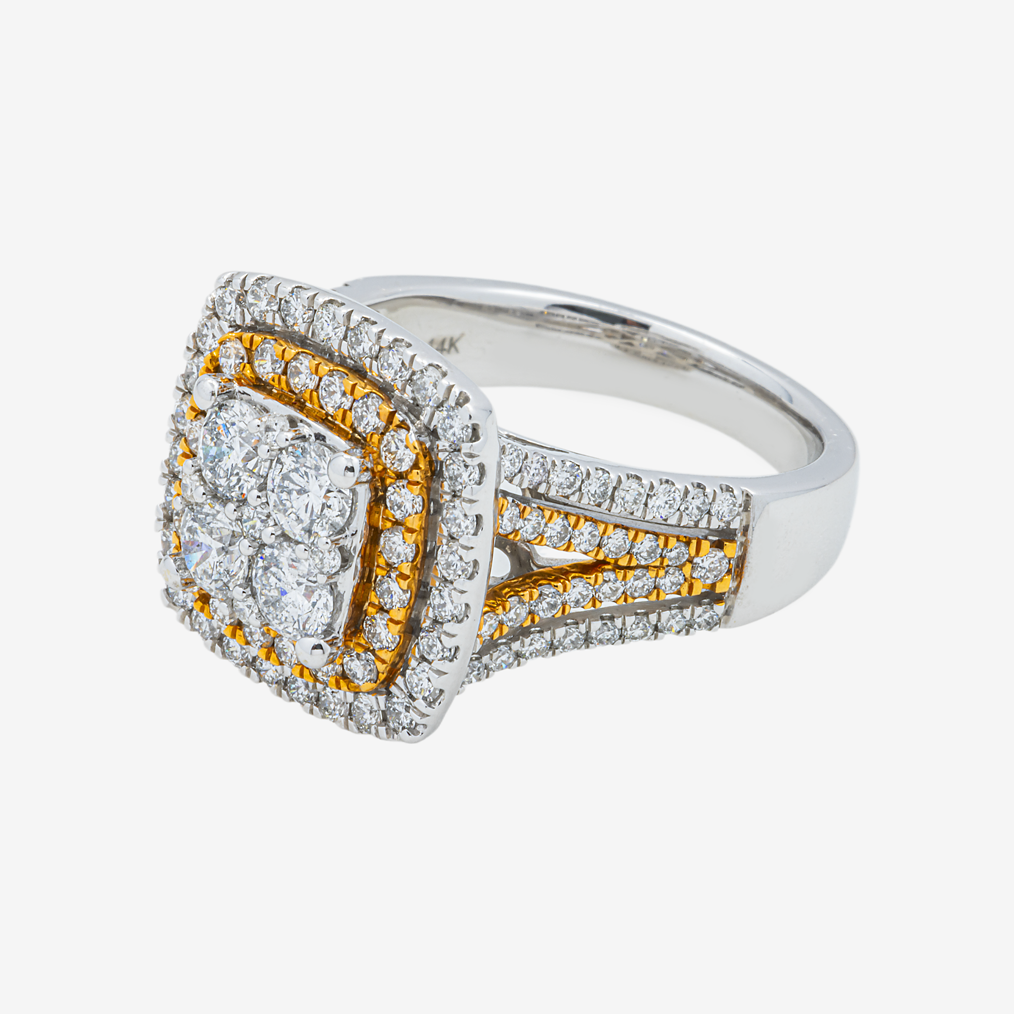 14K TWO TONE DIAMOND SQUARE RING IN YG/WG 2 CT DIAMONDS