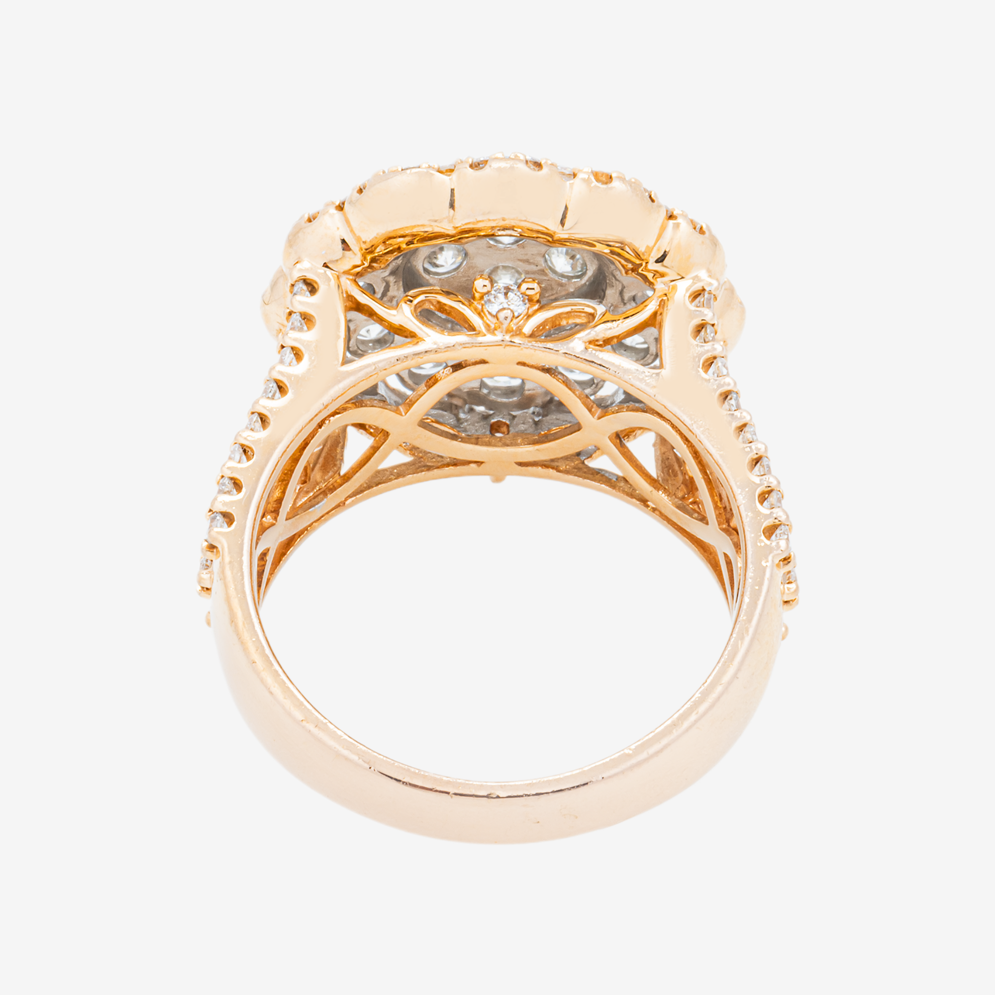 14K TWO TONE INVISIBLE SET ROUND CLUSTER DIAMOND RING IN WG/RG 3 CT DIAMONDS