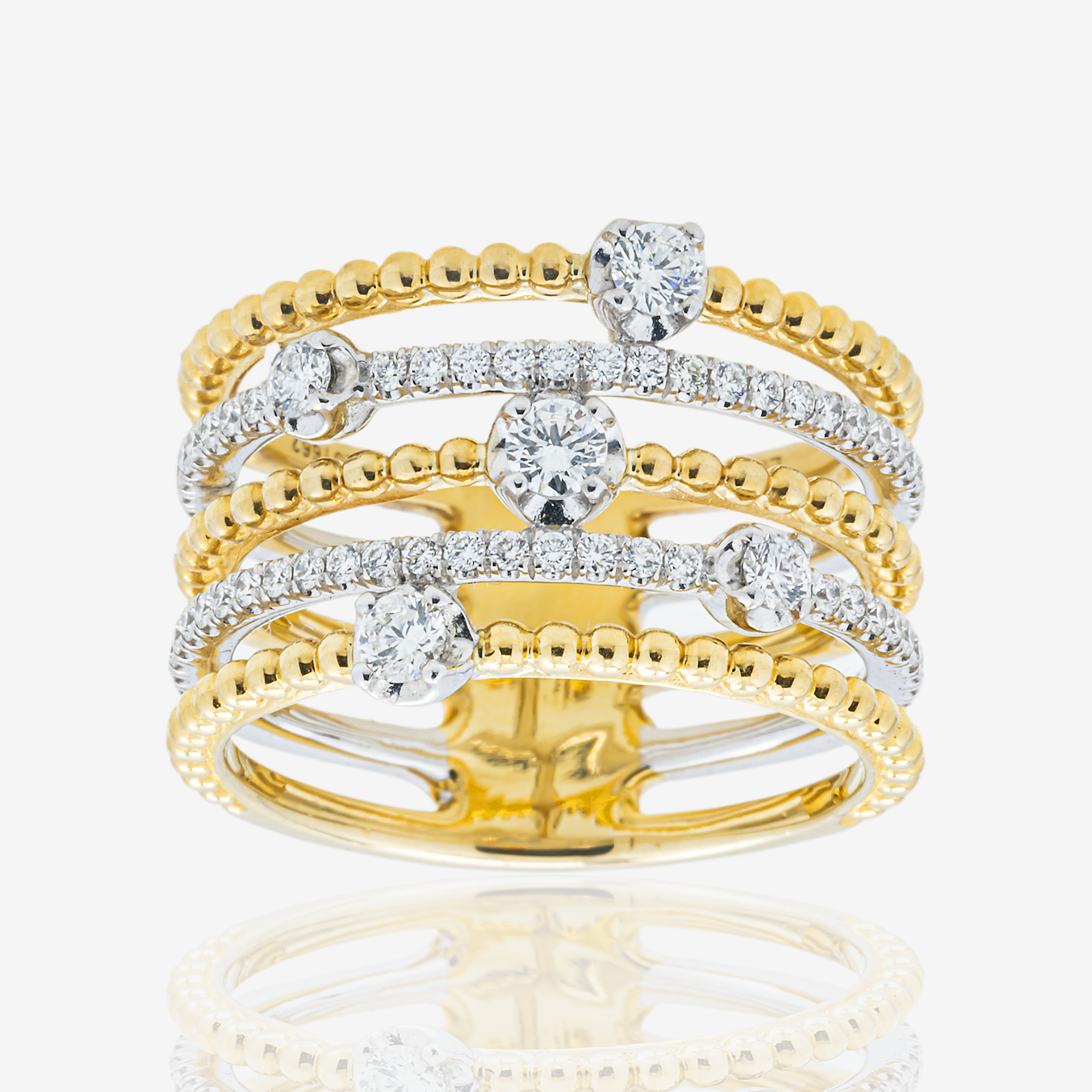 14K 5 ROW WRAP DIAMOND RING IN YG/WG .63 CT DIAMONDS