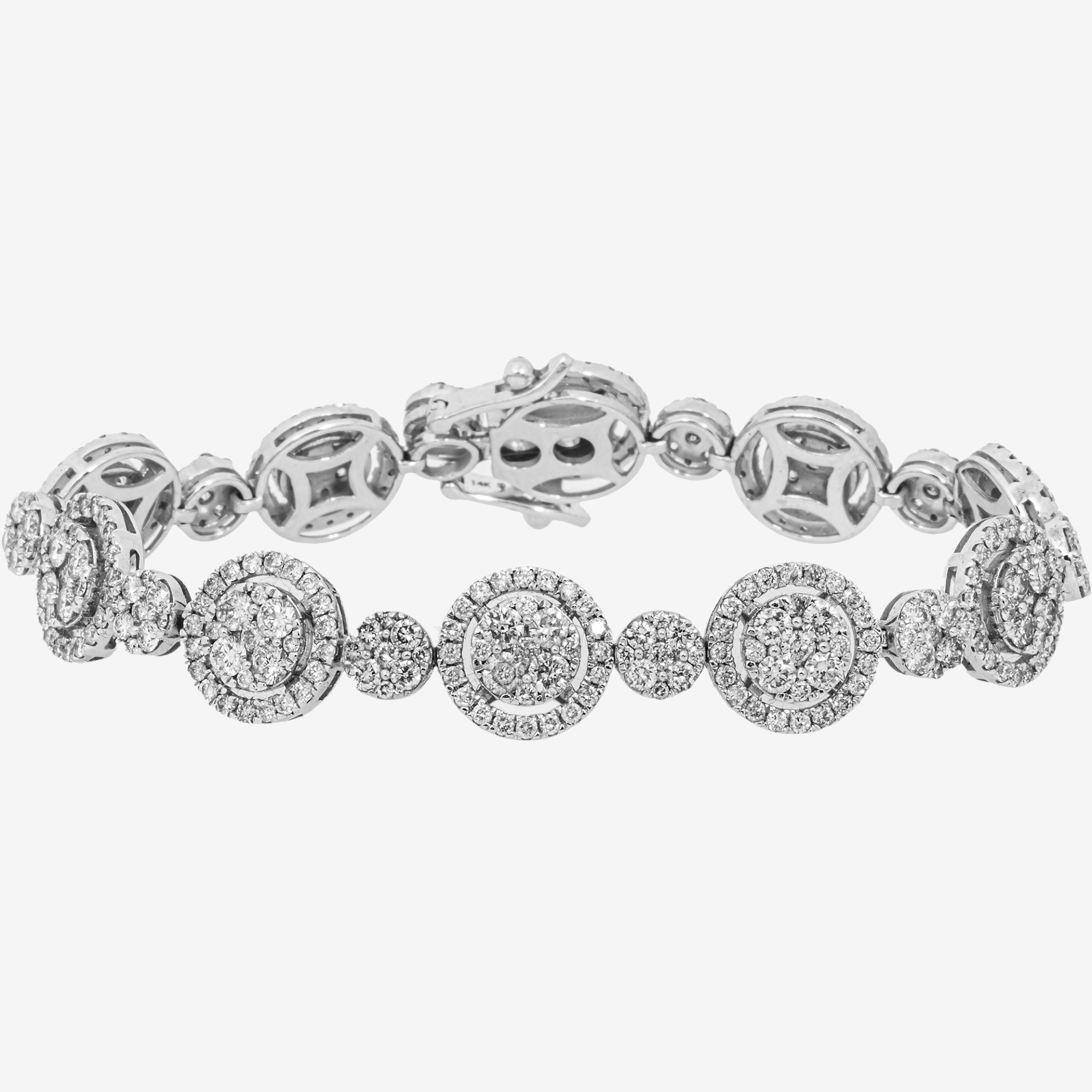 14K 7" / 10.5MM WHITE BAGGUETTE LINK BRACELET WITH 7CT DIAMONDS