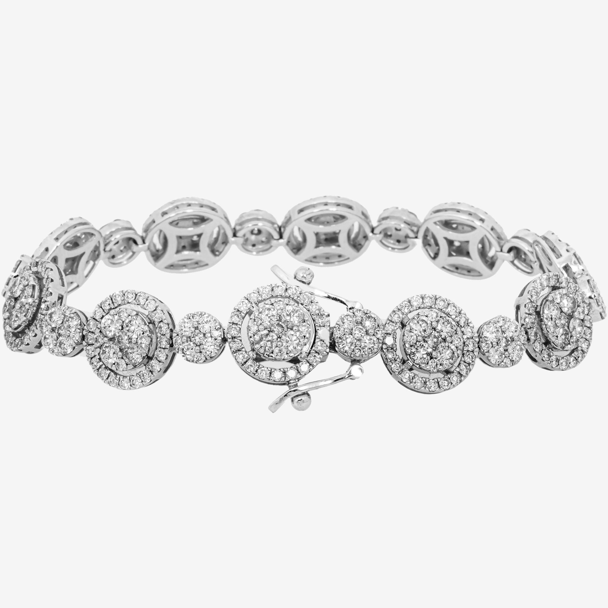 14K 7" / 10.5MM WHITE BAGGUETTE LINK BRACELET WITH 7CT DIAMONDS