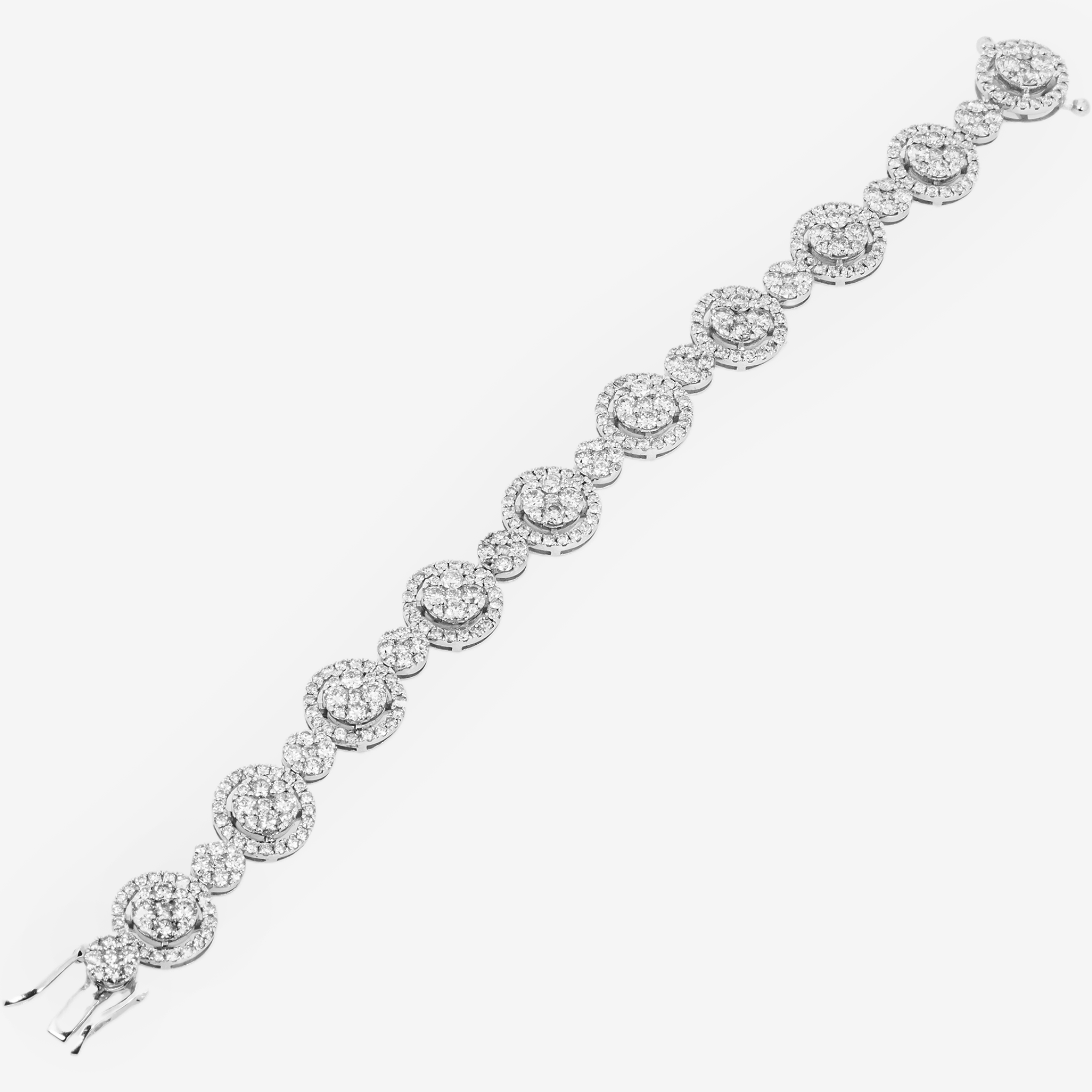 14K 7" / 10.5MM WHITE BAGGUETTE LINK BRACELET WITH 7CT DIAMONDS