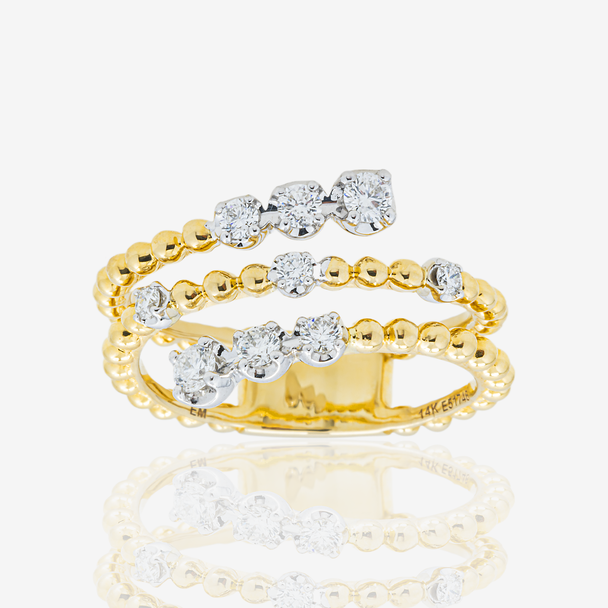 14K 3 ROW WRAP RING DIAMOND RING IN YG 1.5 CT DIAMONDS