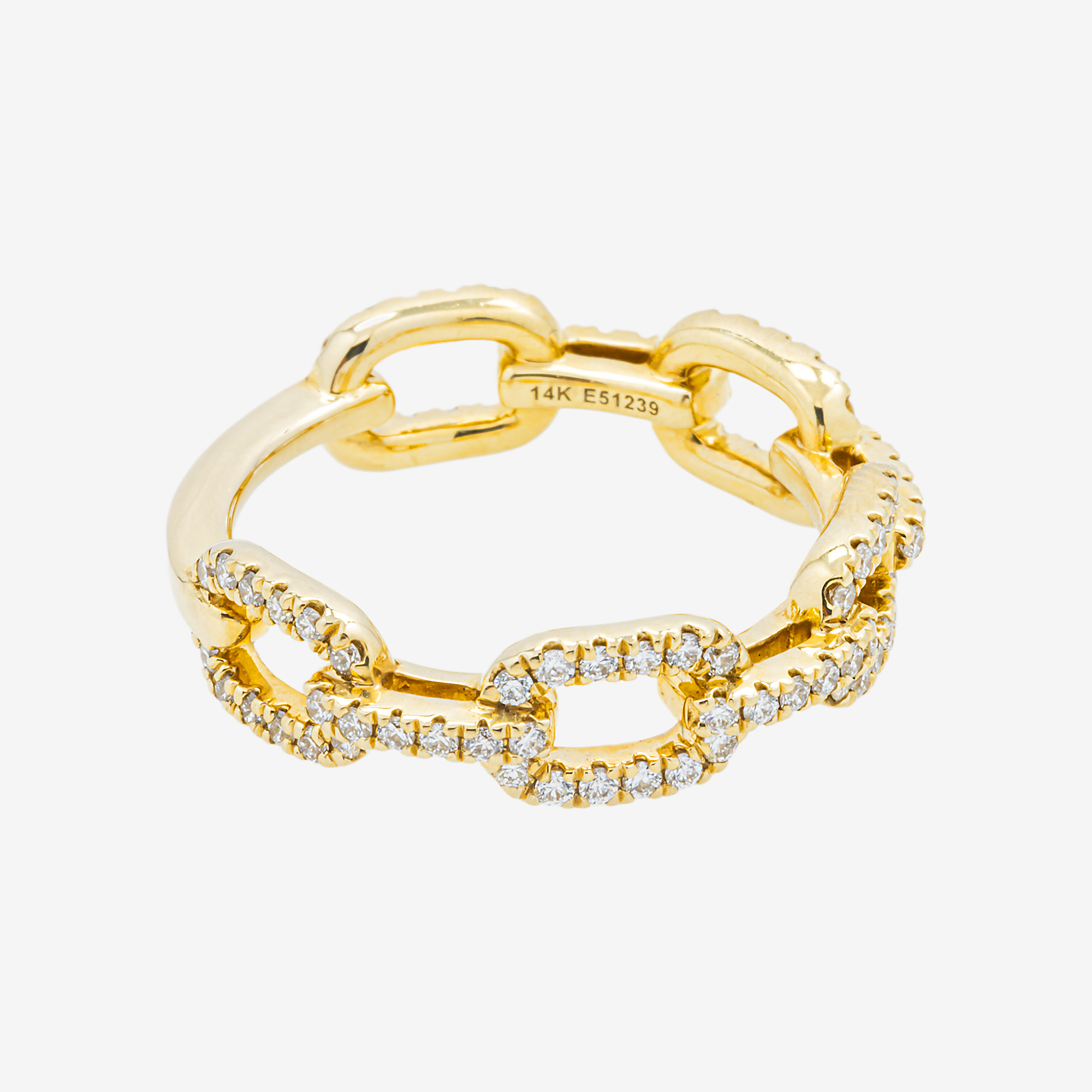 14K HERMES LINK DIAMOND RING IN YG .6 CT DIAMONDS