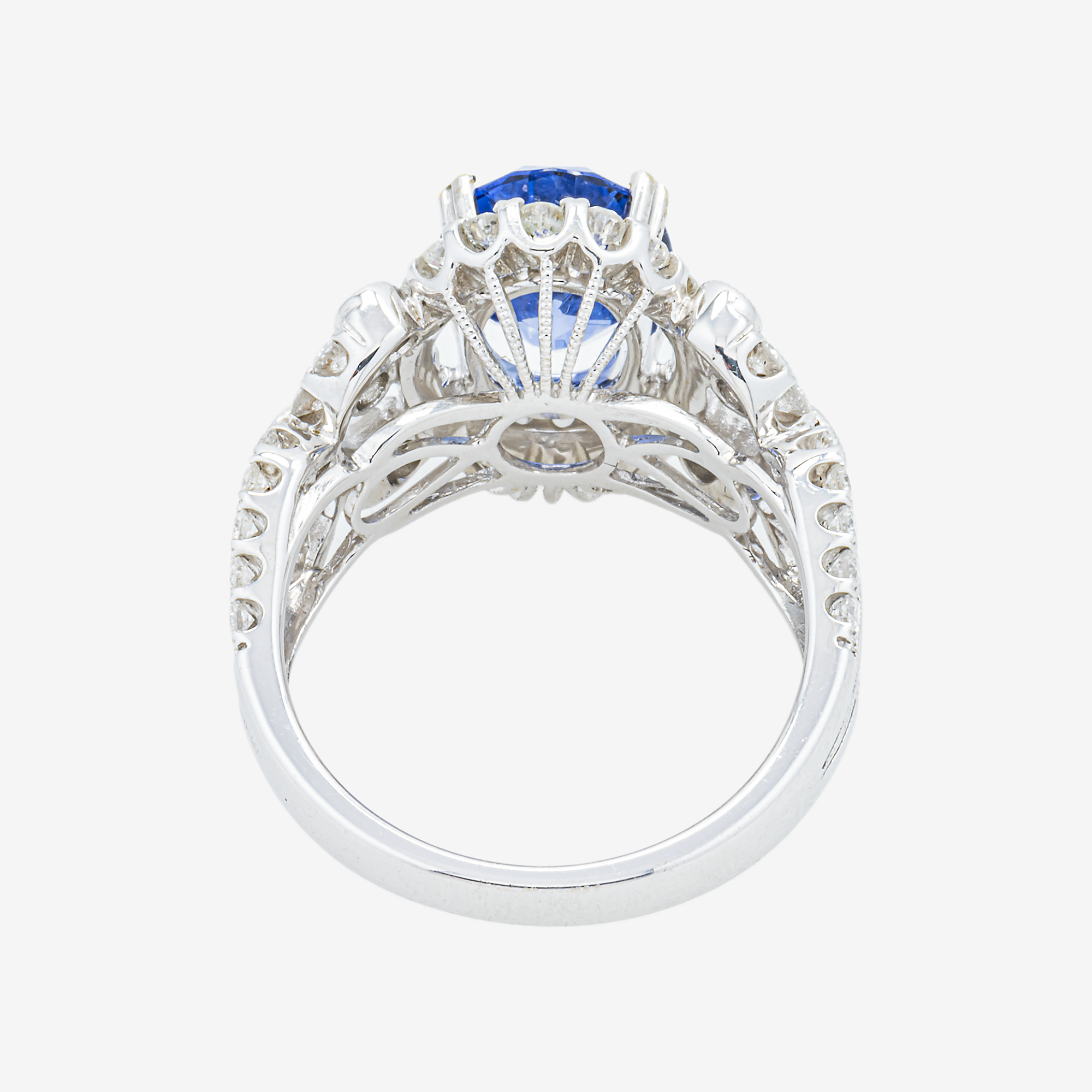 18K OVAL SAPPHIRE CENTER DIAMOND RING IN WG 1.2 CT DIAMONDS