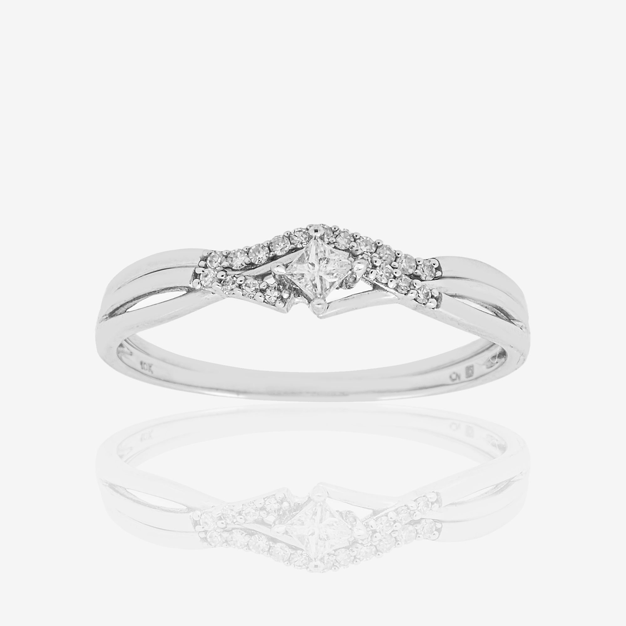 14K DOUBLE WAVY BAND DIAMOND RING IN WG .5 CT DIAMONDS