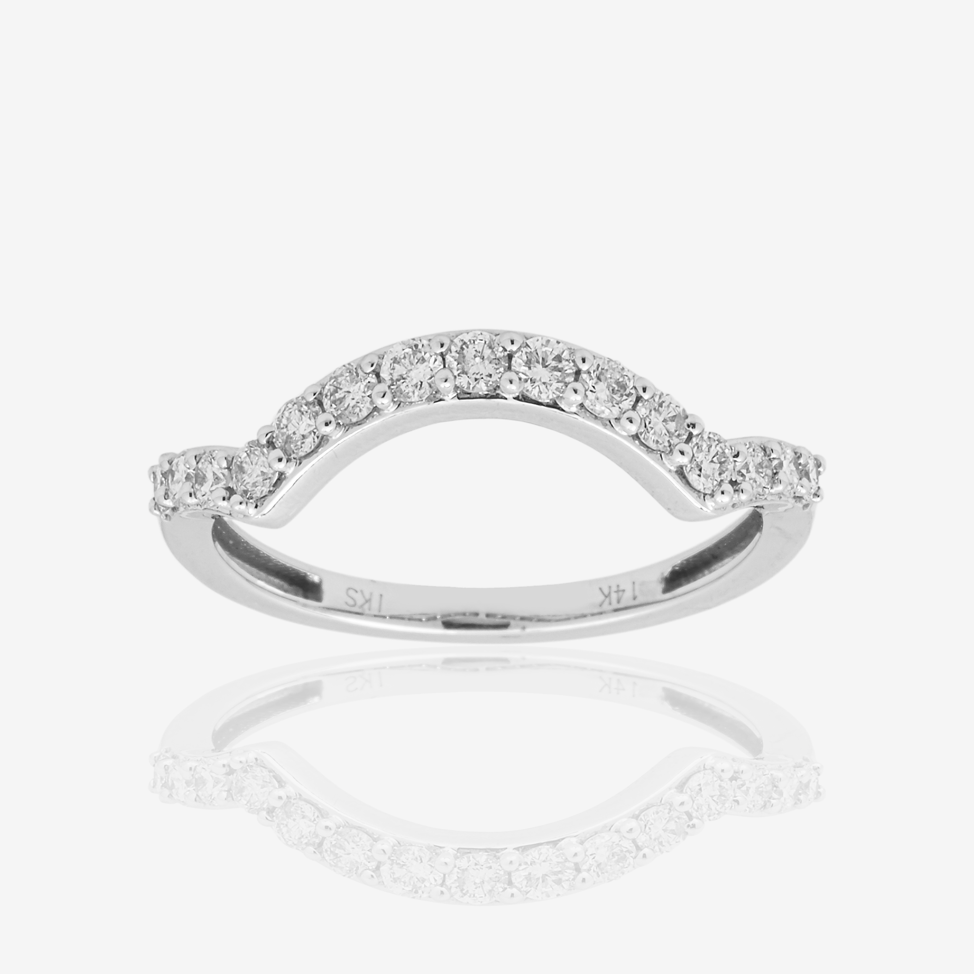 14K SINGLE WAVY DIAMOND RING IN WG 1.3 CT DIAMONDS