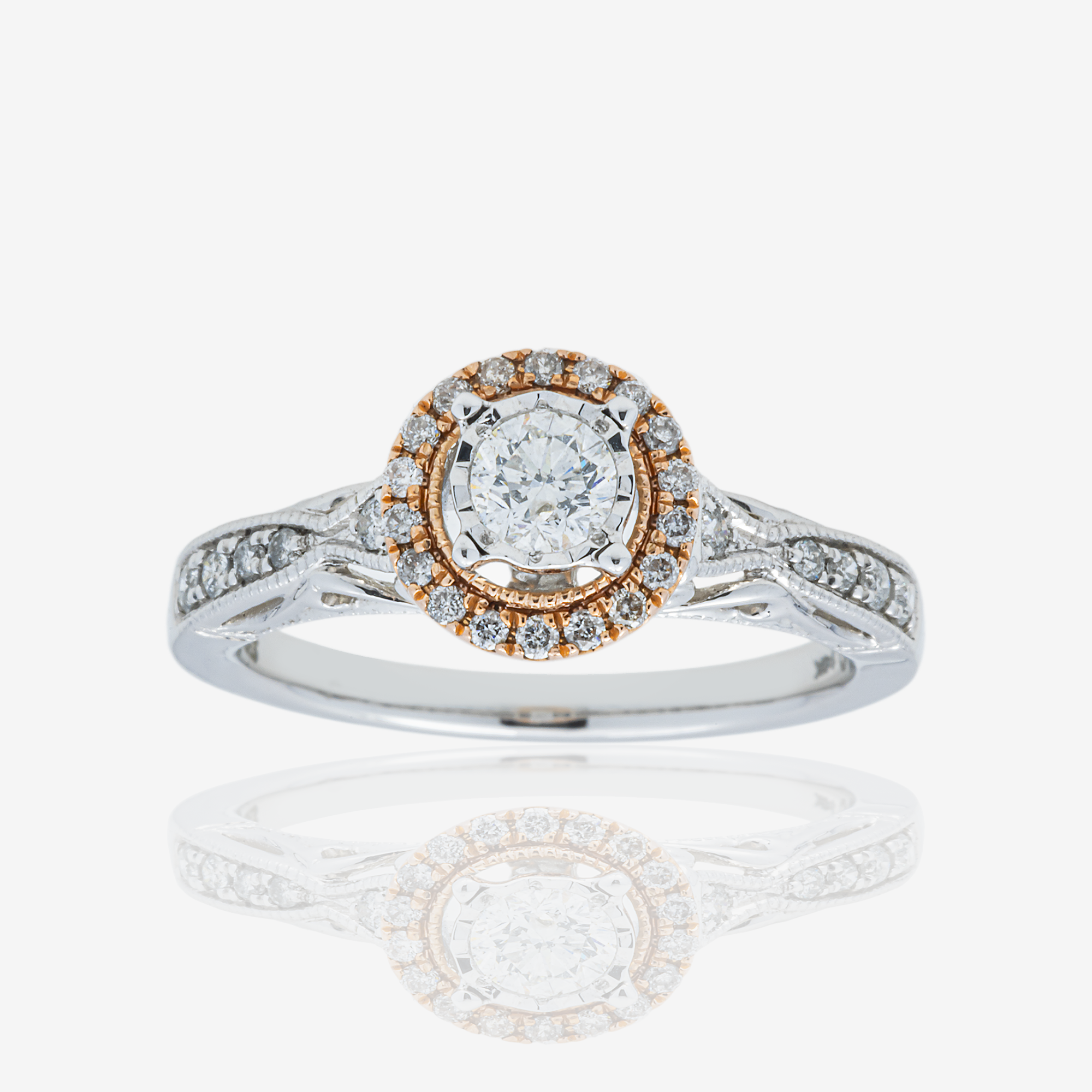 14K PAVE SPLIT SHANK HALO BAND RING IN WG 1.15 CT DIAMONDS
