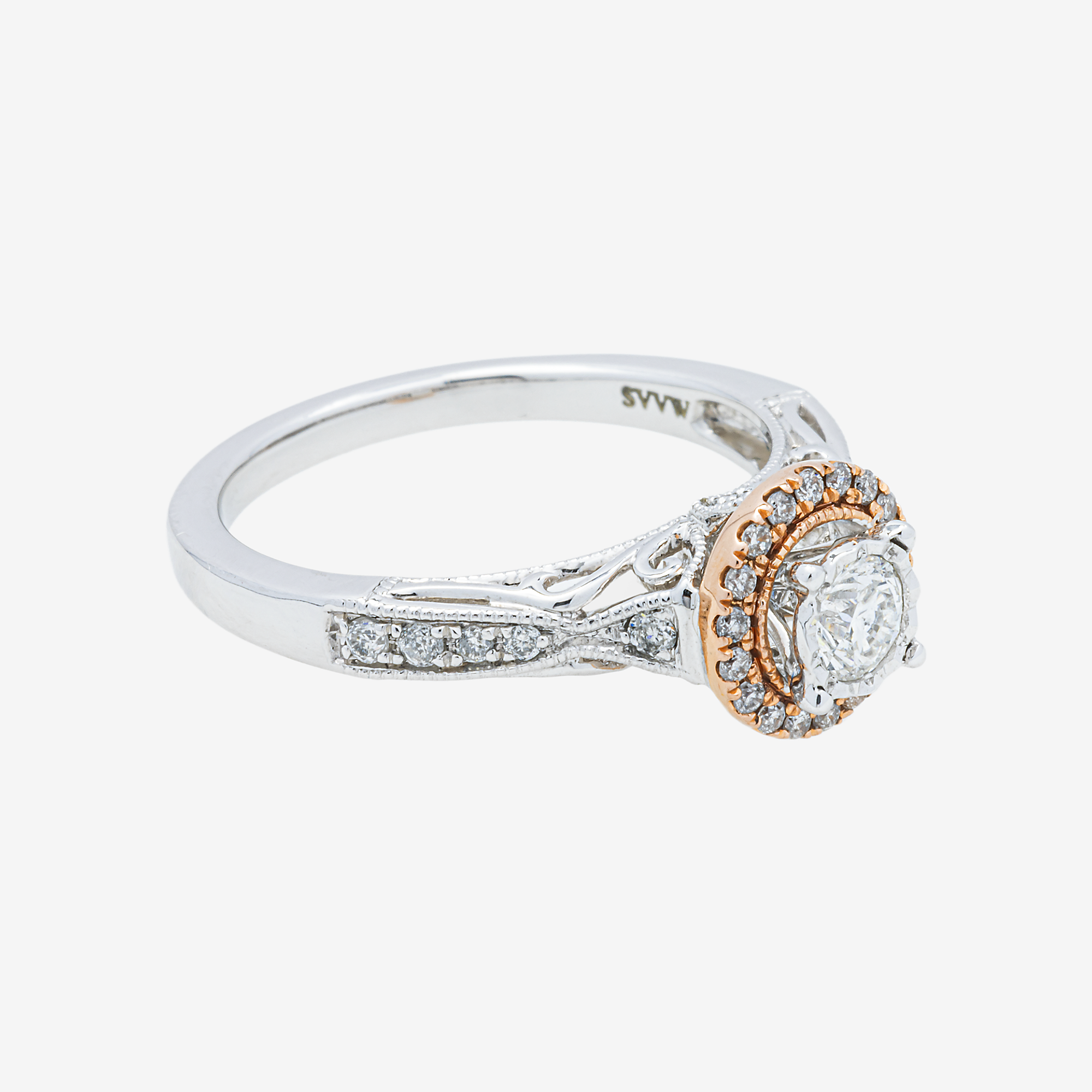 14K PAVE SPLIT SHANK HALO BAND RING IN WG 1.15 CT DIAMONDS