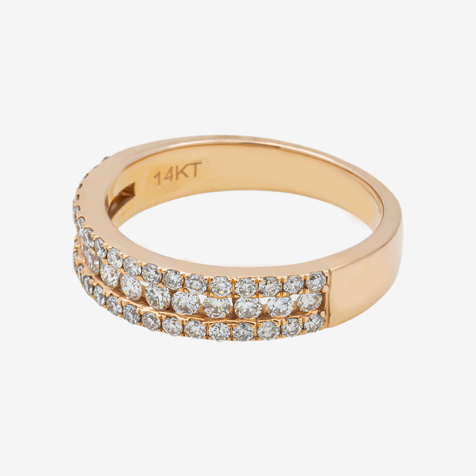 14K TRIPLE ROW RING IN RG 1.7 CT DIAMONDS