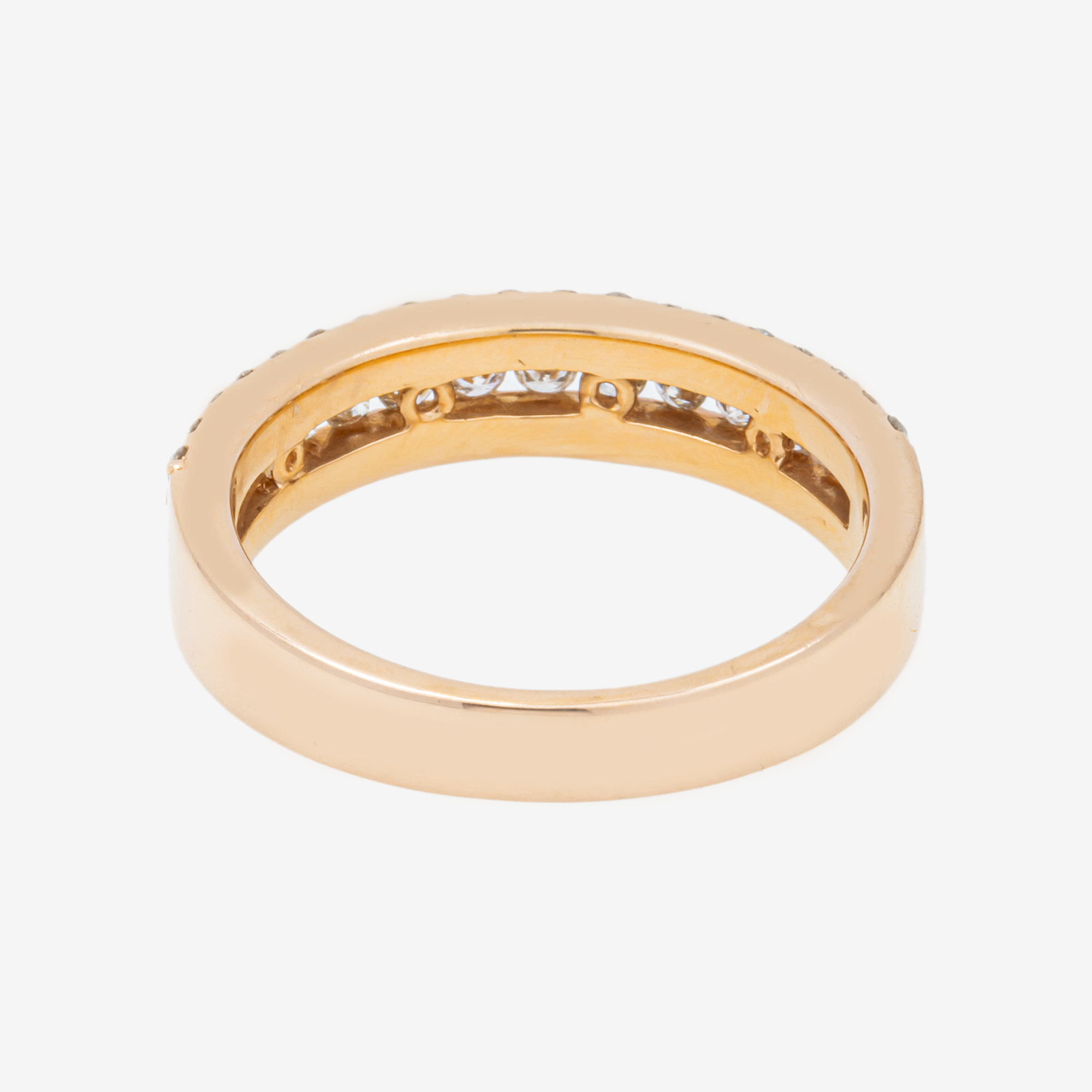 14K TRIPLE ROW RING IN RG 1.7 CT DIAMONDS